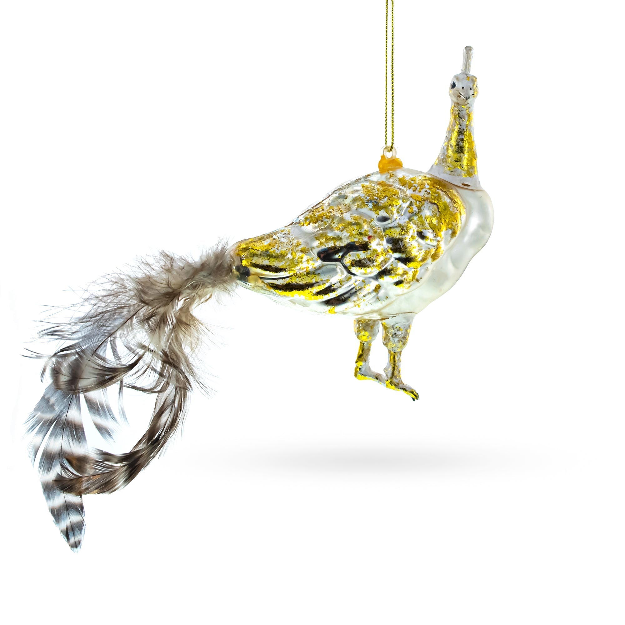 Regal Golden Peacock - Blown Glass Christmas Ornament