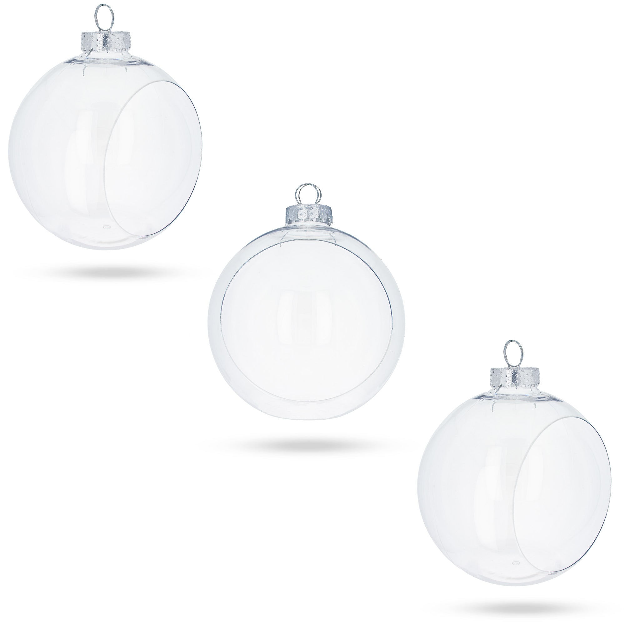 Set Of 3 Clear Plastic Christmas Ball Ornaments With Cutout Openings Diy Craft 3.6 Inches