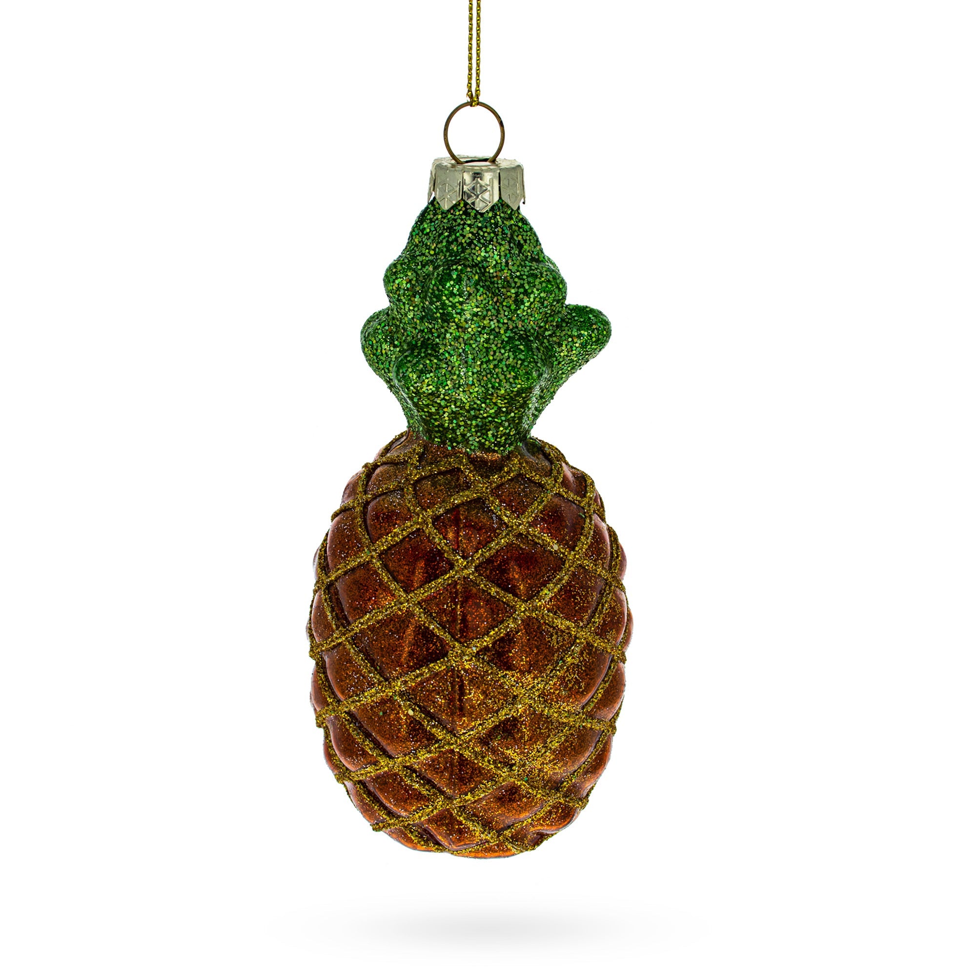 Glittered Pineapple Glass Christmas Ornament