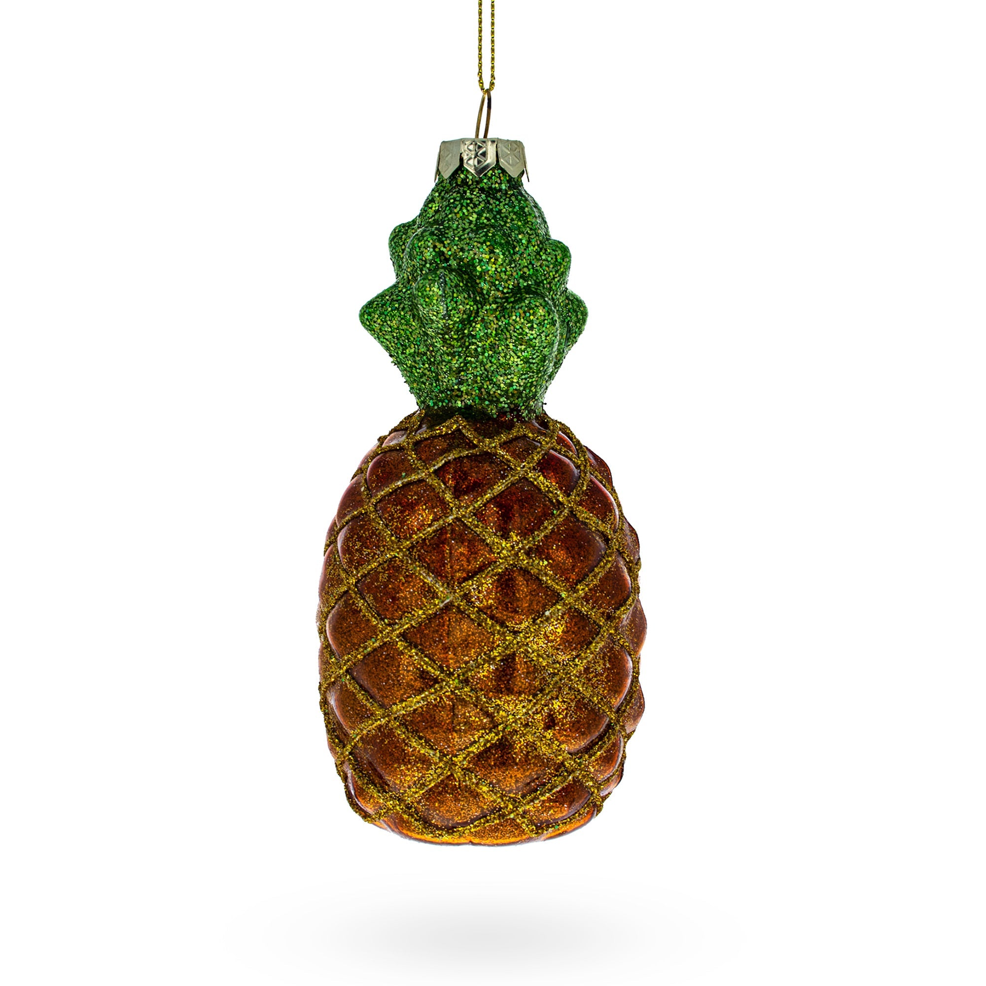 Glittered Pineapple Glass Christmas Ornament