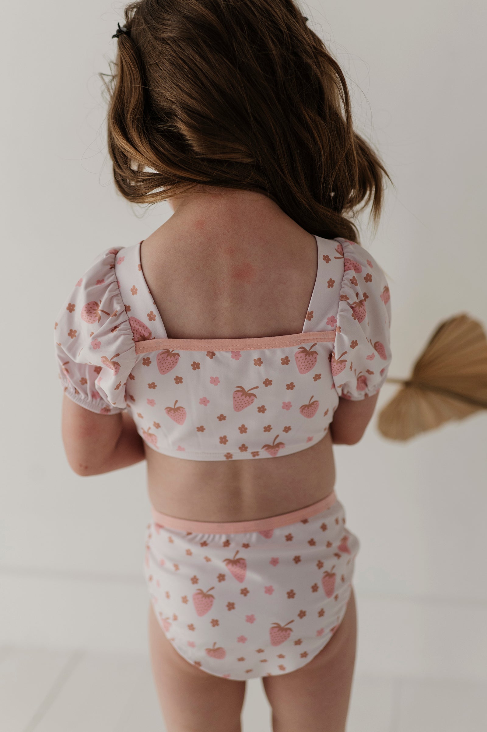 Girls Puff Sleeve Two-piece Swimsuit In Strawberries