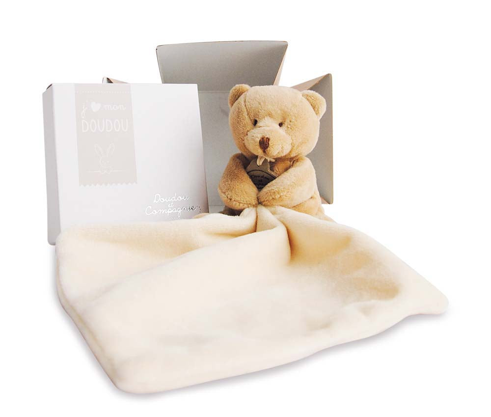 Plush Bear With Doudou In Flower Box