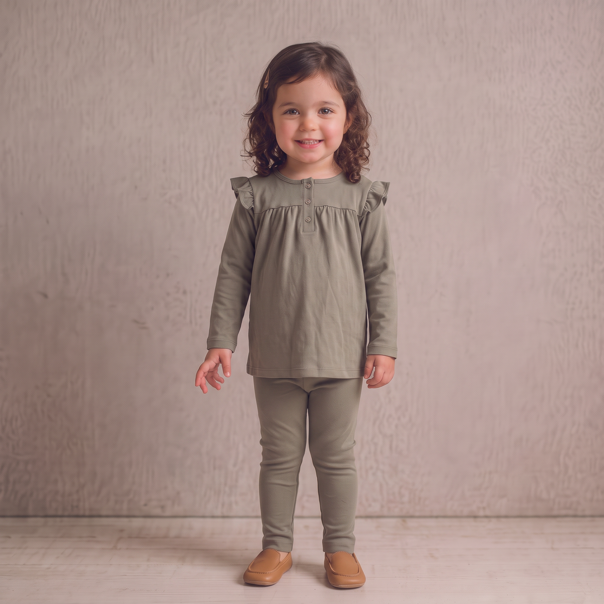 Organic Ruffle Sleeve Top Set Of 2 - Winter Berry + Olive
