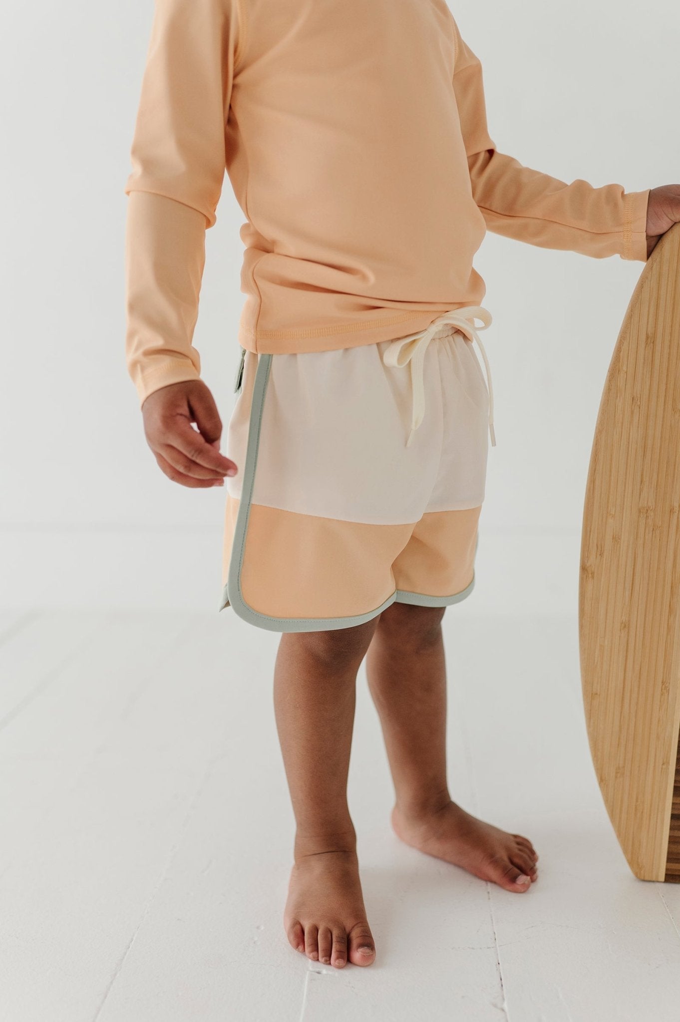 Boys Colorblock Swim Shorts In Ecru
