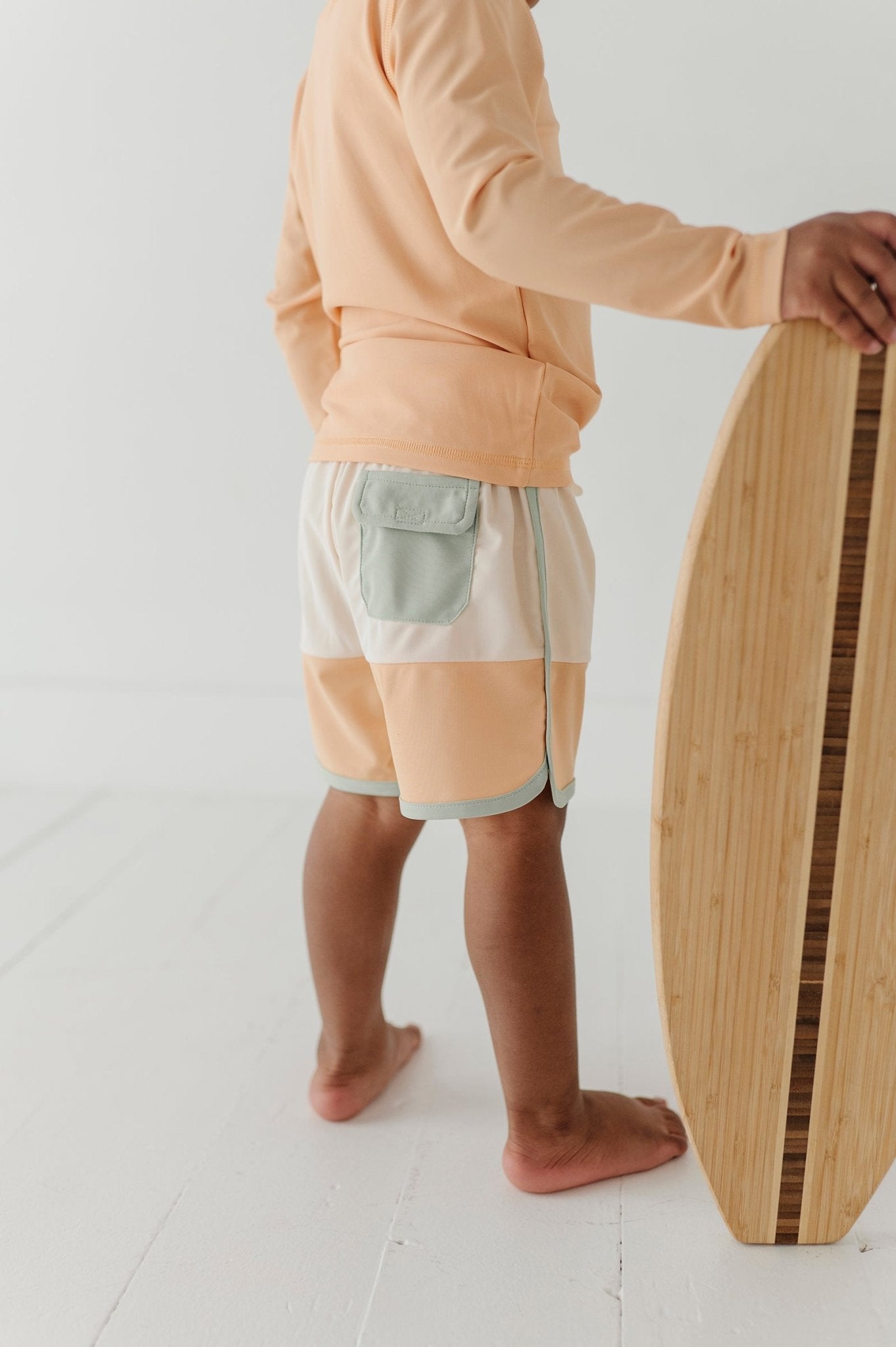 Boys Colorblock Swim Shorts In Ecru