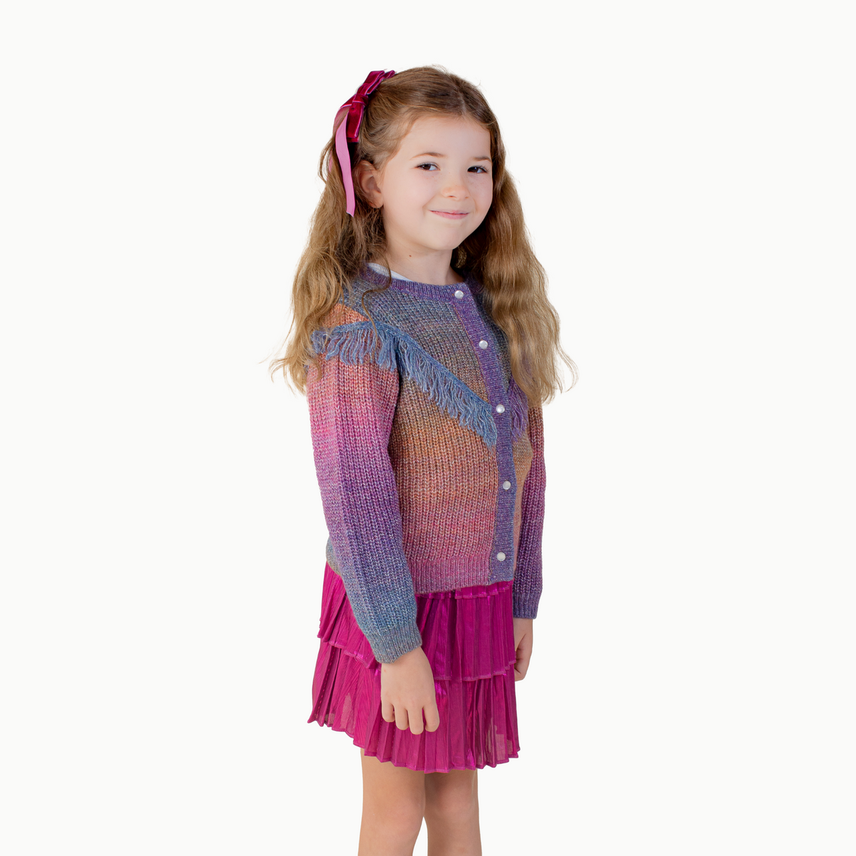 Fringe Cardigan In Dark Rainbow