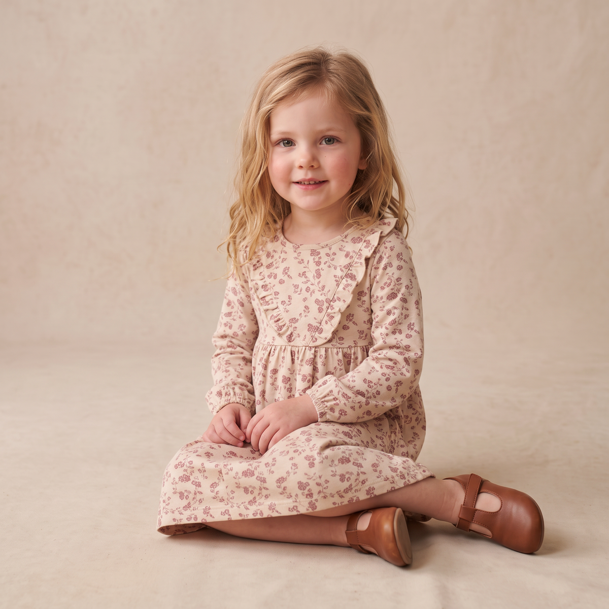 Organic Long Sleeve Ruffle -v- Dress - Petal Whispers