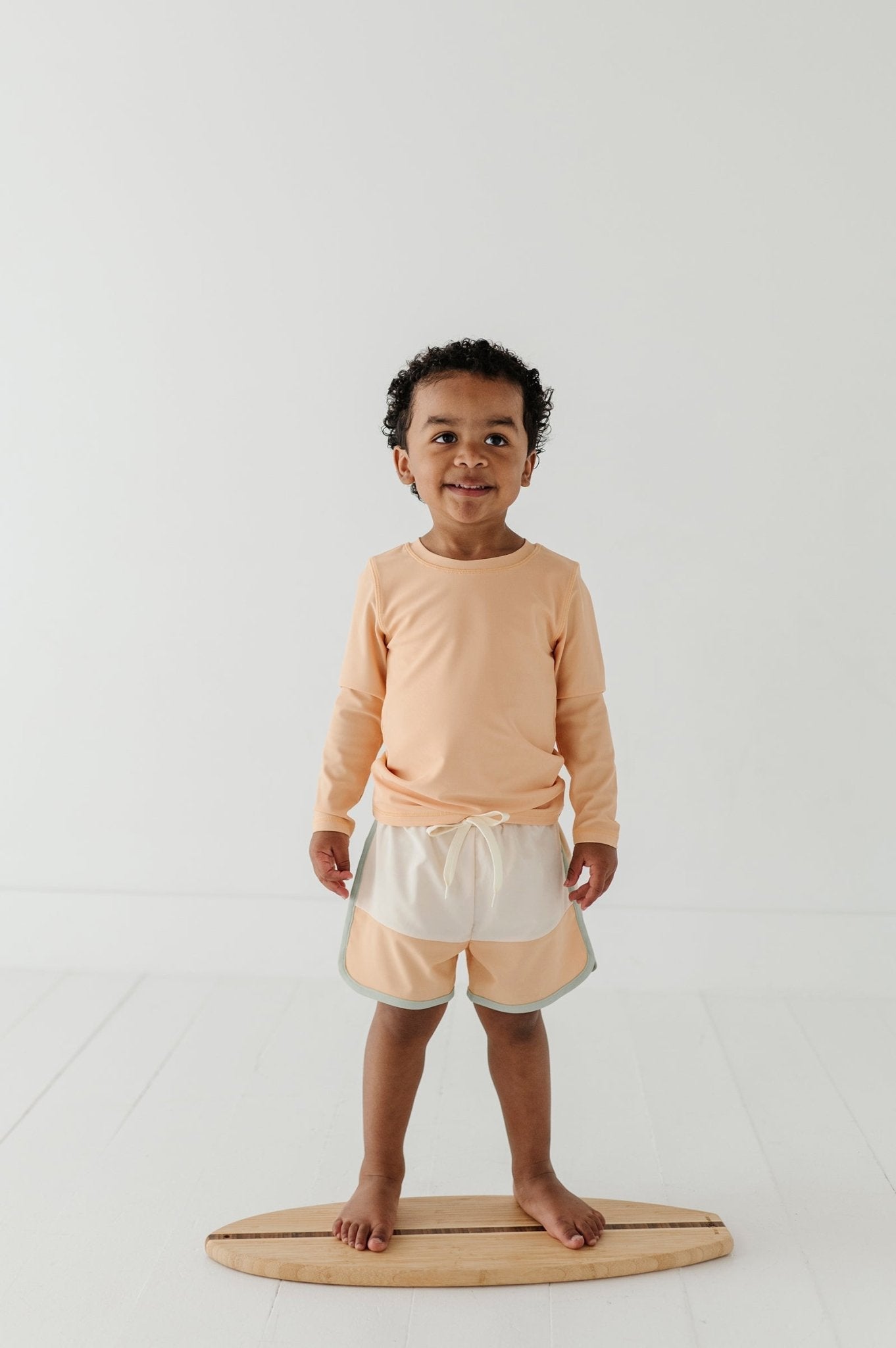 Boys Colorblock Swim Shorts In Ecru