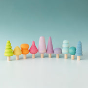 10 Pcs Stained Wooden Trees Set In Pastel/macaron Colors