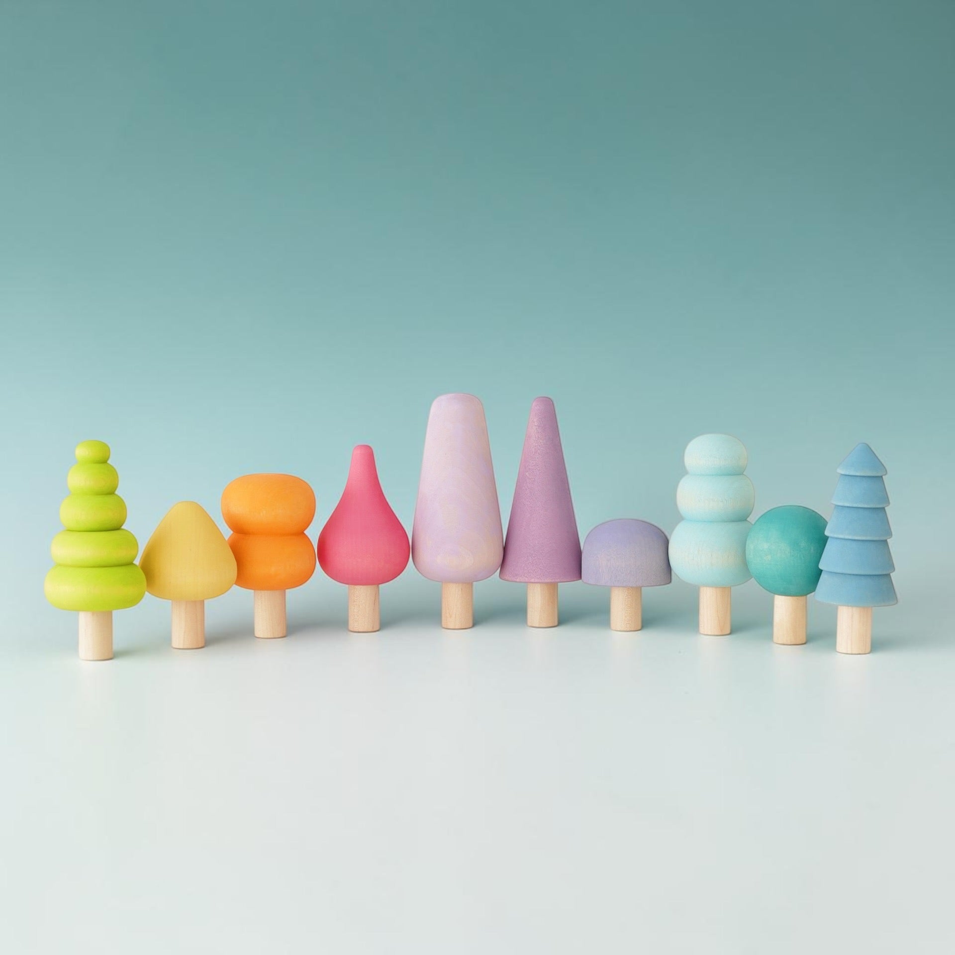 10 Pcs Stained Wooden Trees Set In Pastel/macaron Colors