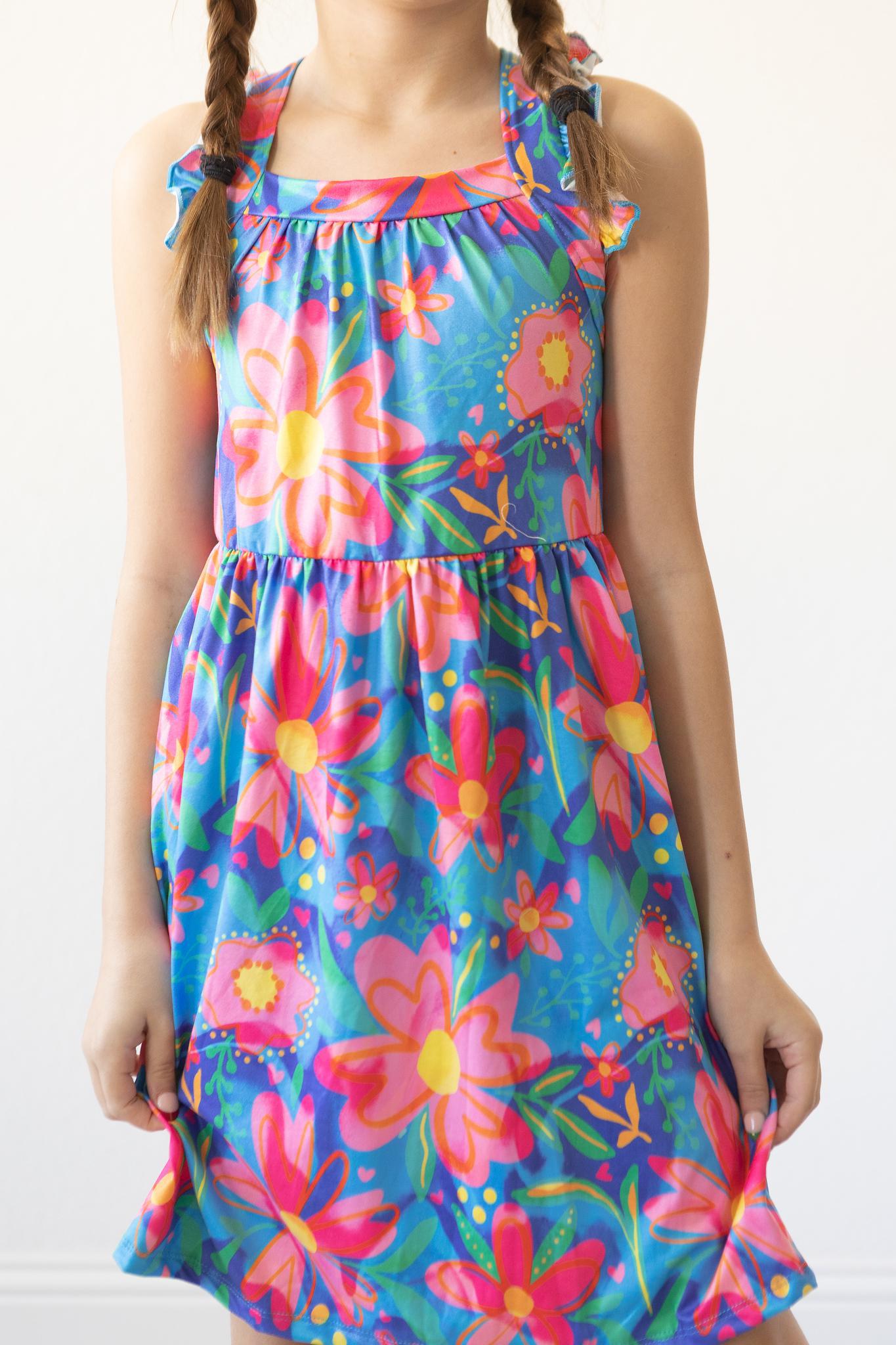 Springing Around Ruffle Cross Back Dress