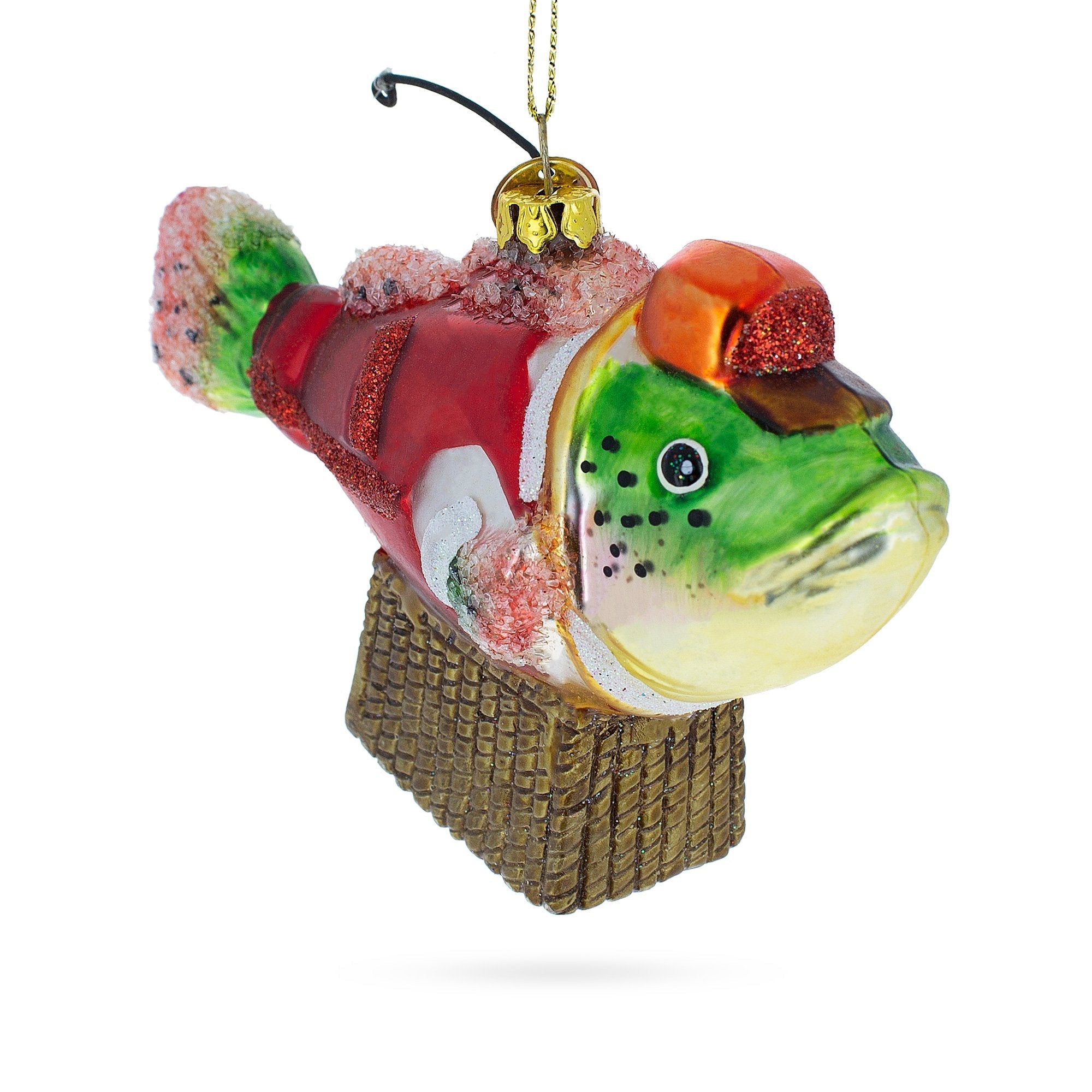 Quirky Fish In Hat Gone Fishing - Blown Glass Christmas Ornament