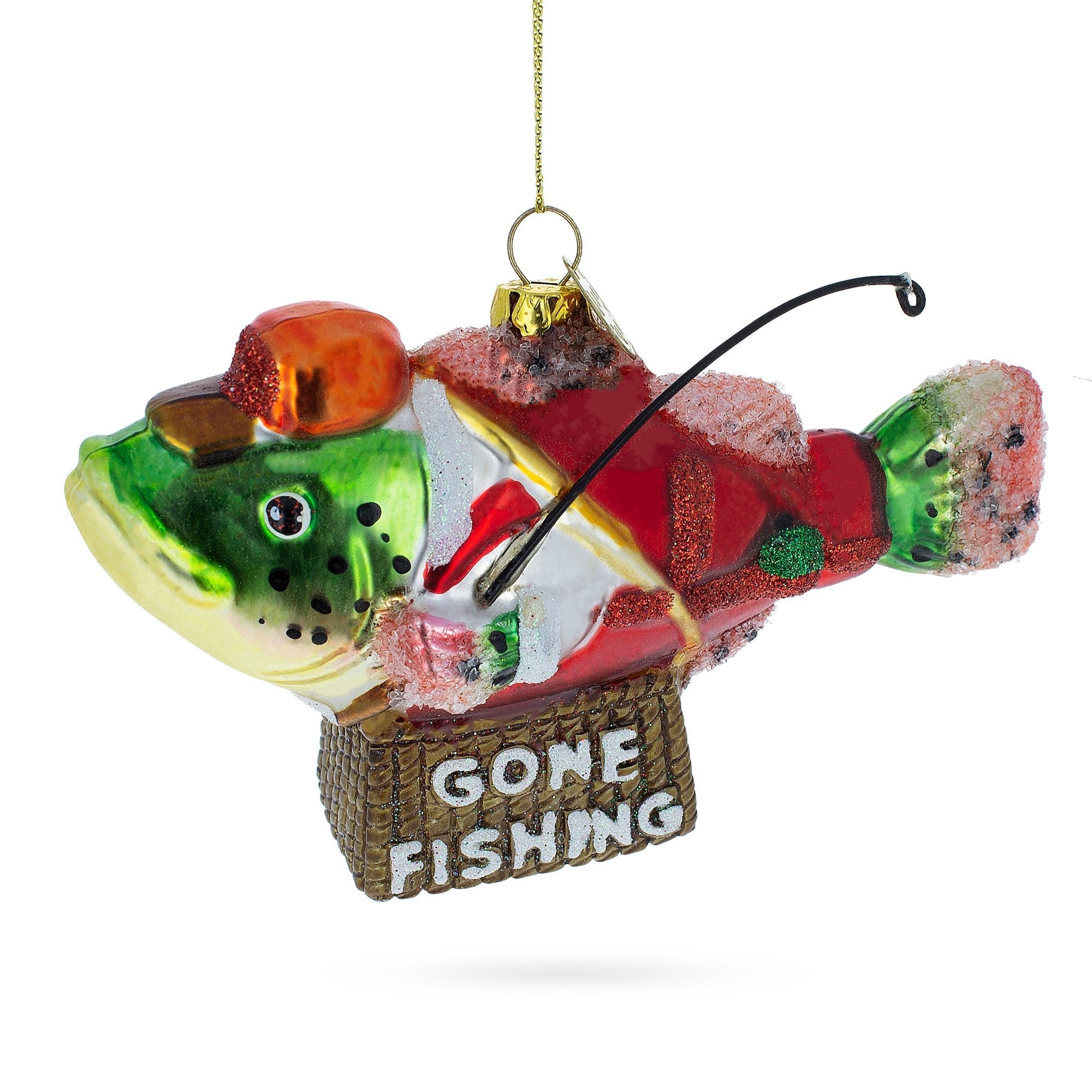 Quirky Fish In Hat Gone Fishing - Blown Glass Christmas Ornament