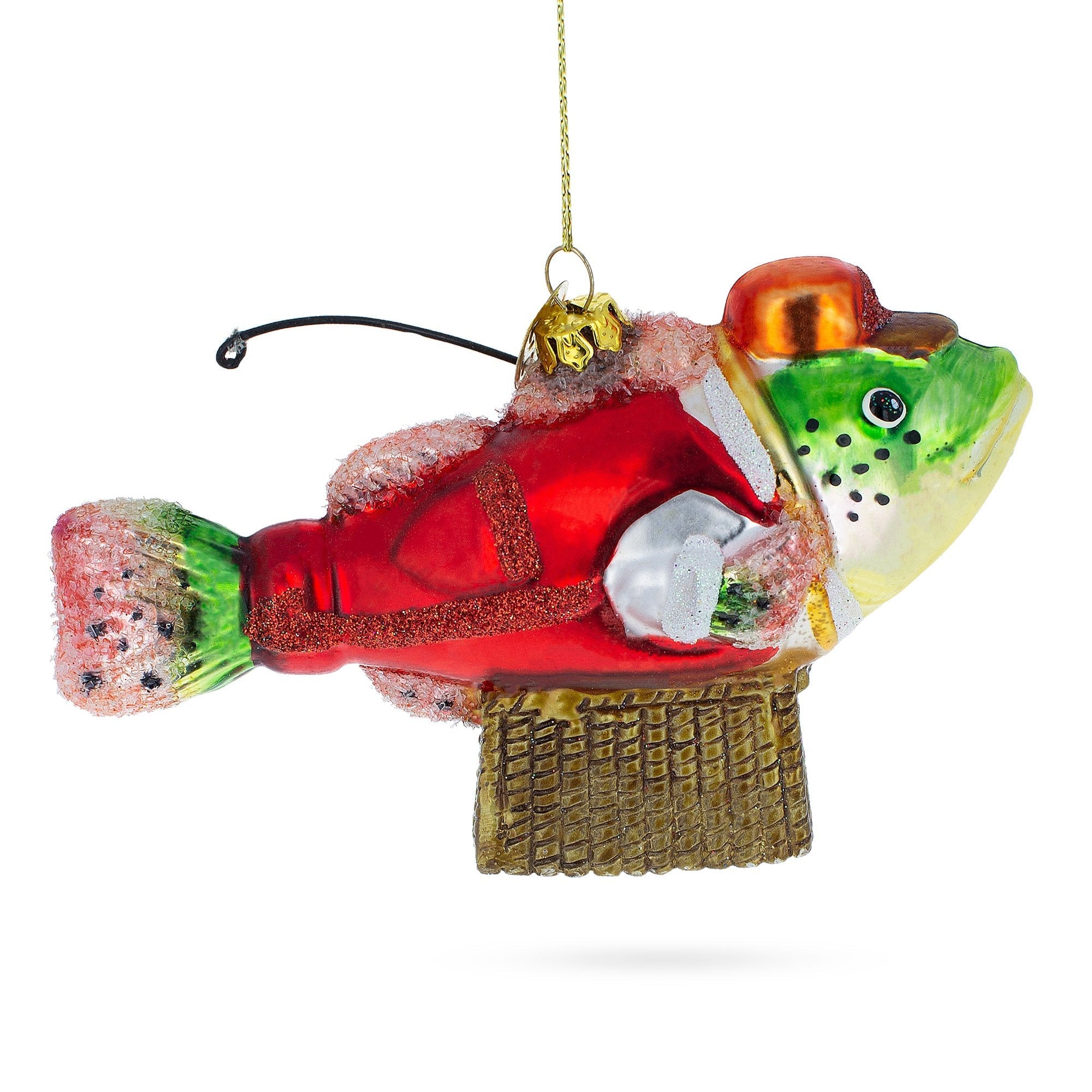 Quirky Fish In Hat Gone Fishing - Blown Glass Christmas Ornament