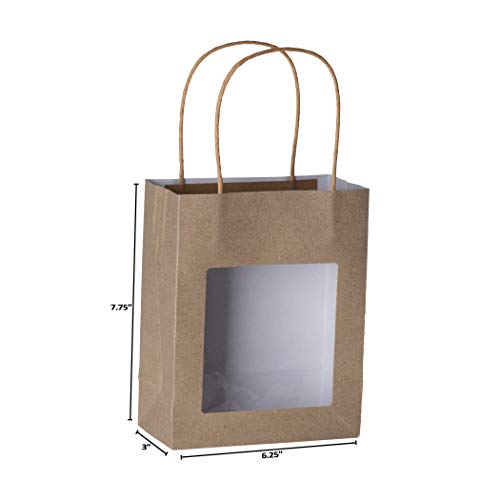 Brown Kraft Paper Bag With Window 20 Pack 7.75"x 6.25"x 3"