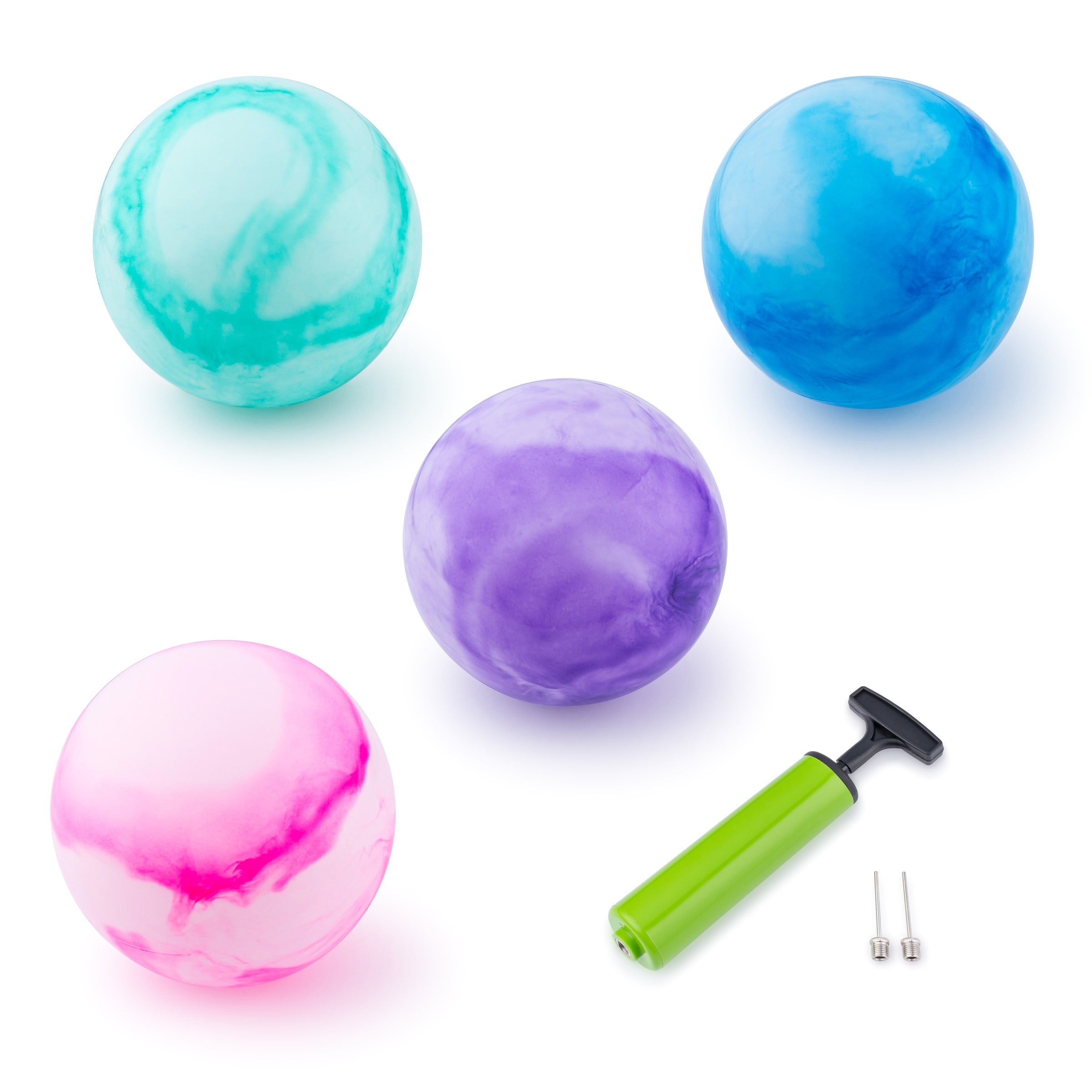 Marbleized Bouncy Balls Set Of 4 Plus Pump