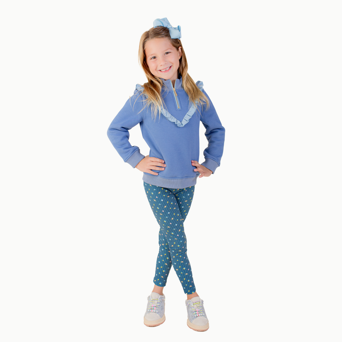 Girls' Half Zip In Blue/light Blue