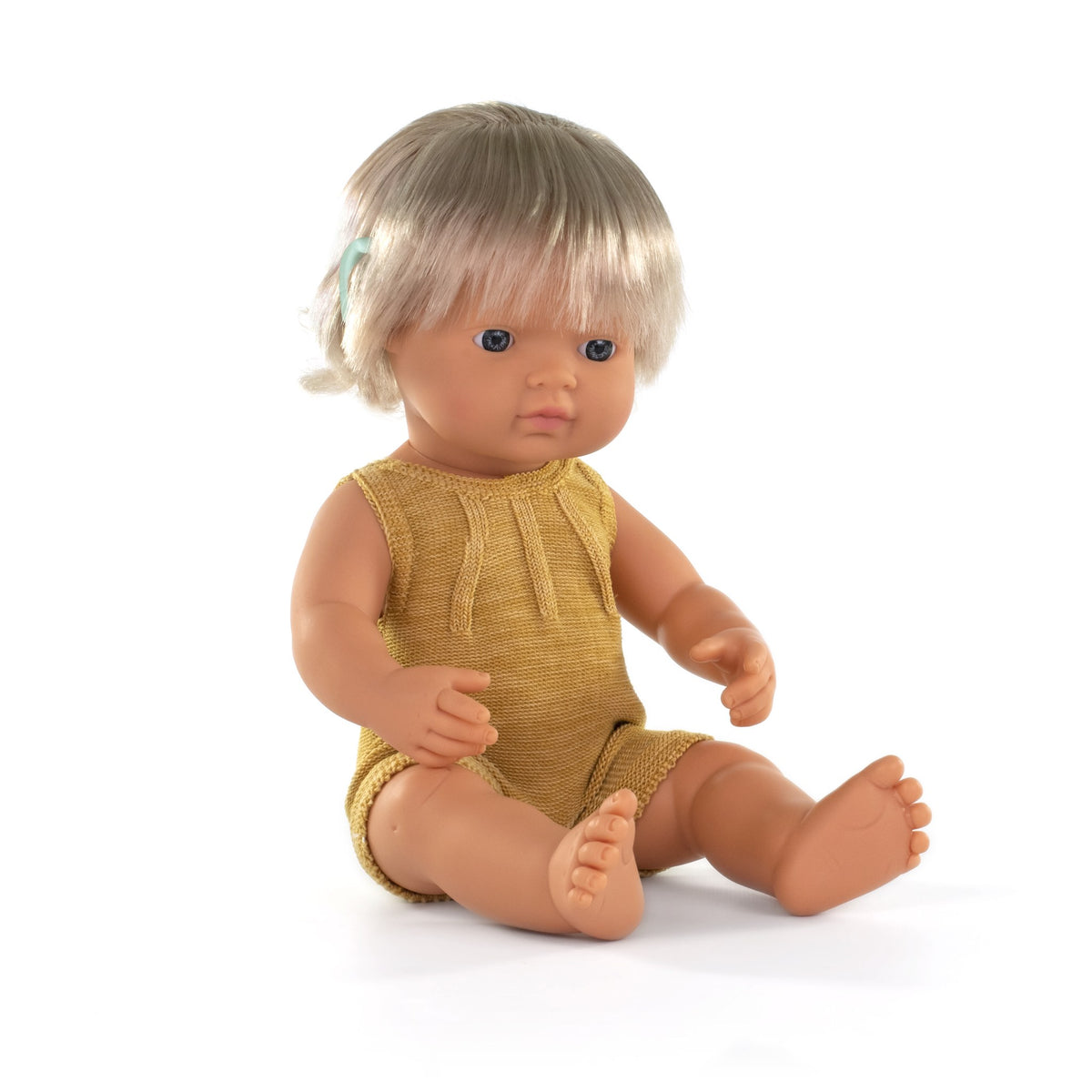 Baby Doll Caucasian Girl With Hearing Implant 15” (Ochre Rompers)