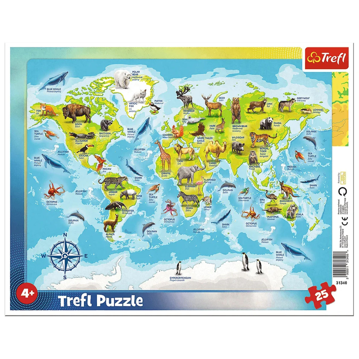 Preschool World Map With Animals 25 Piece Puzzle