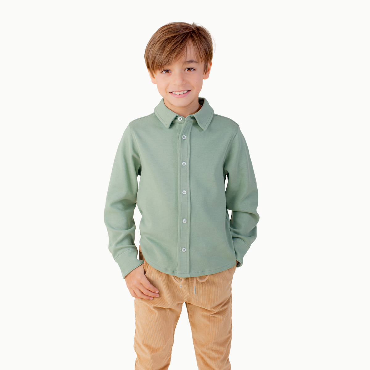 Boys' Knit Button Down In Green