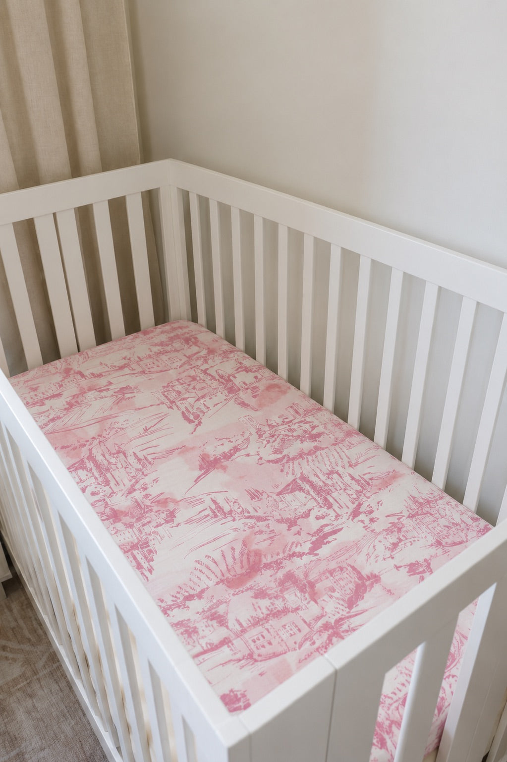 Pink Toile Crib Sheet
