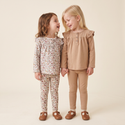 Organic Ruffle Sleeve Top Set Of 2 - Woodland Sprig + Taupe