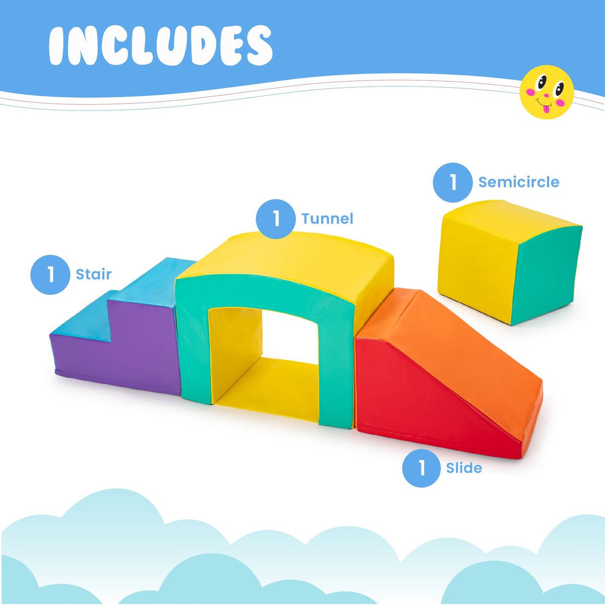Square Tunnel Soft Play Set  - Toddler Climbing Toys - (4pc Set)