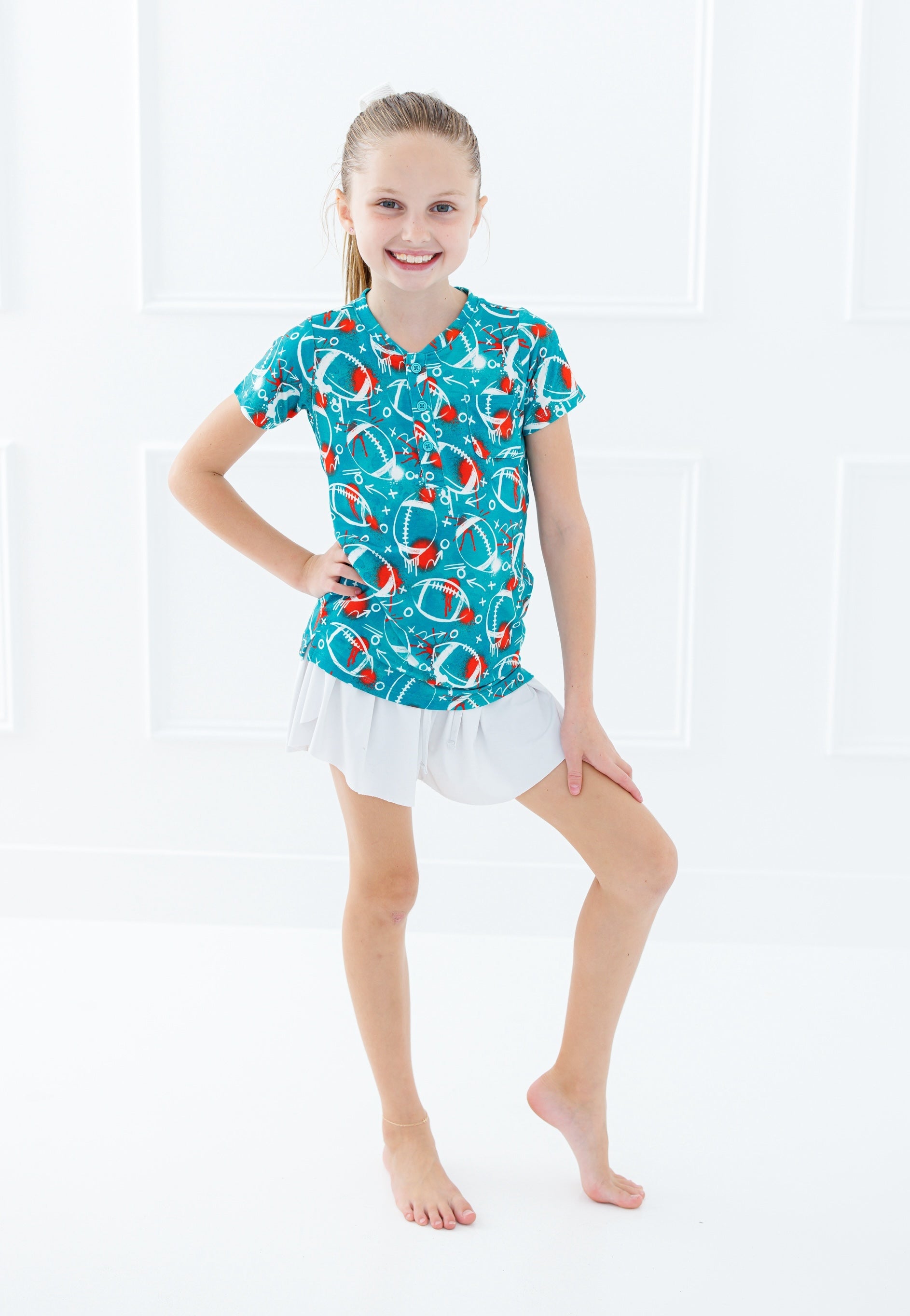 Graffiti Football Henley T-shirt : Aqua And Orange