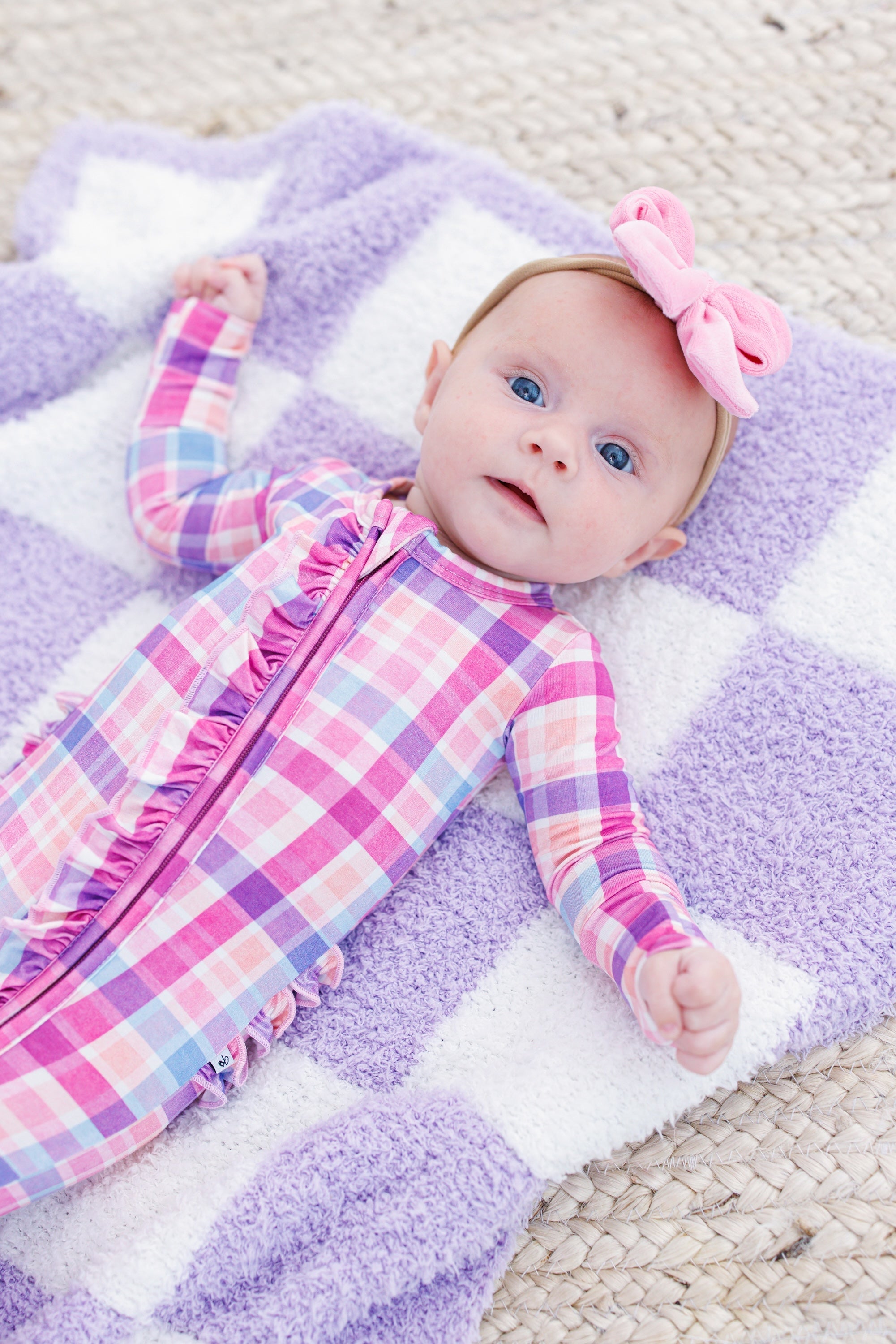 Lavender Check Microfiber Blanket- Stroller