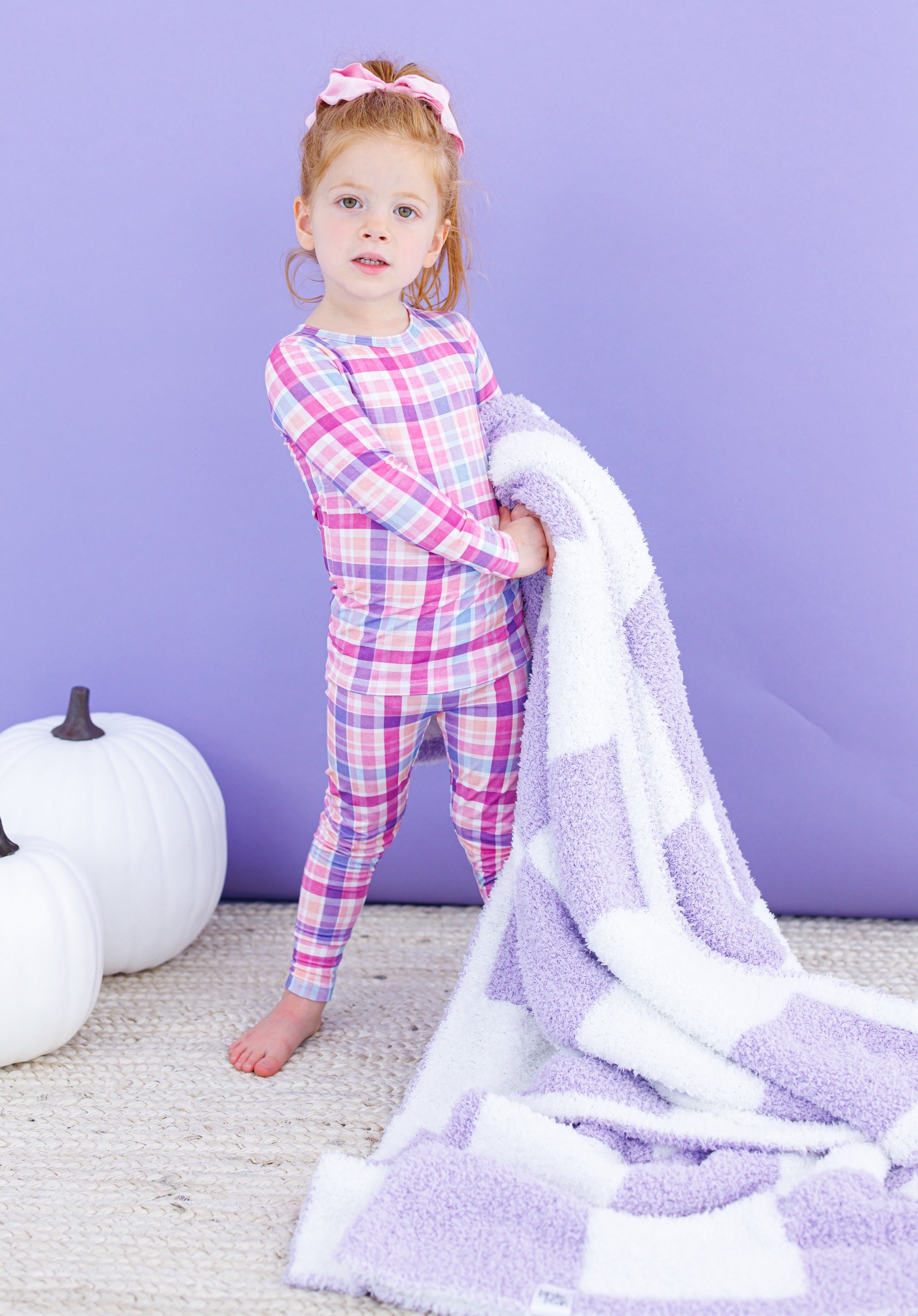 Lavender Check Microfiber Blanket- Toddler