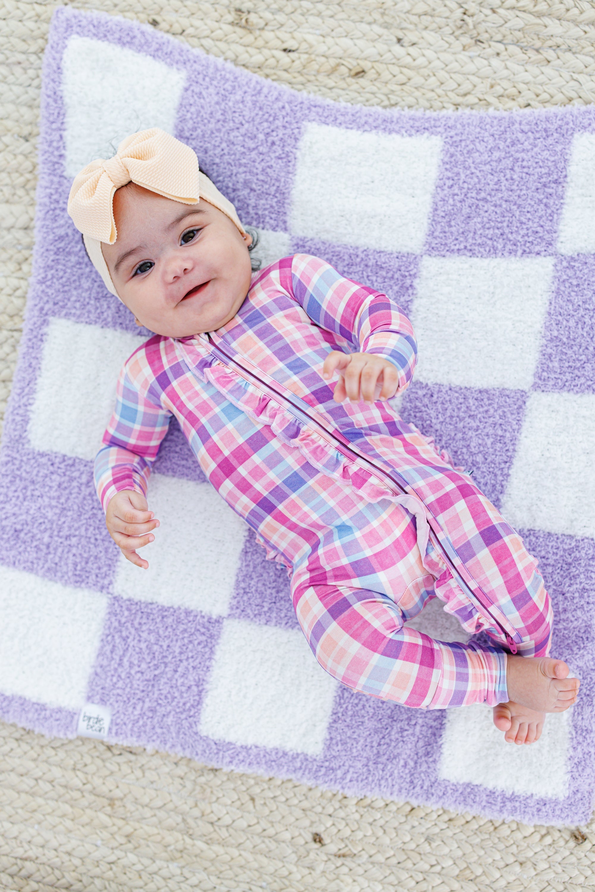 Lavender Check Microfiber Blanket- Stroller