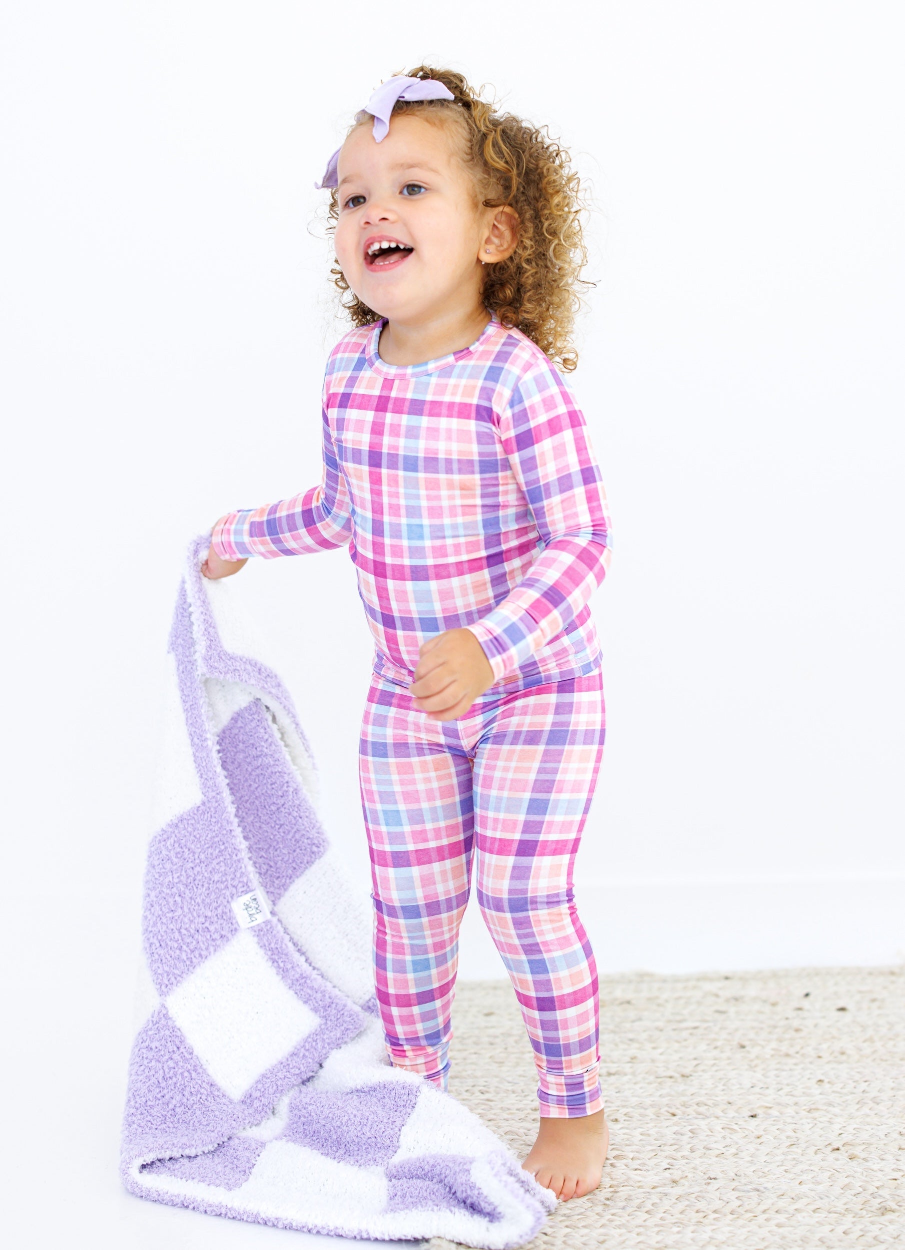 Lavender Check Microfiber Blanket- Stroller