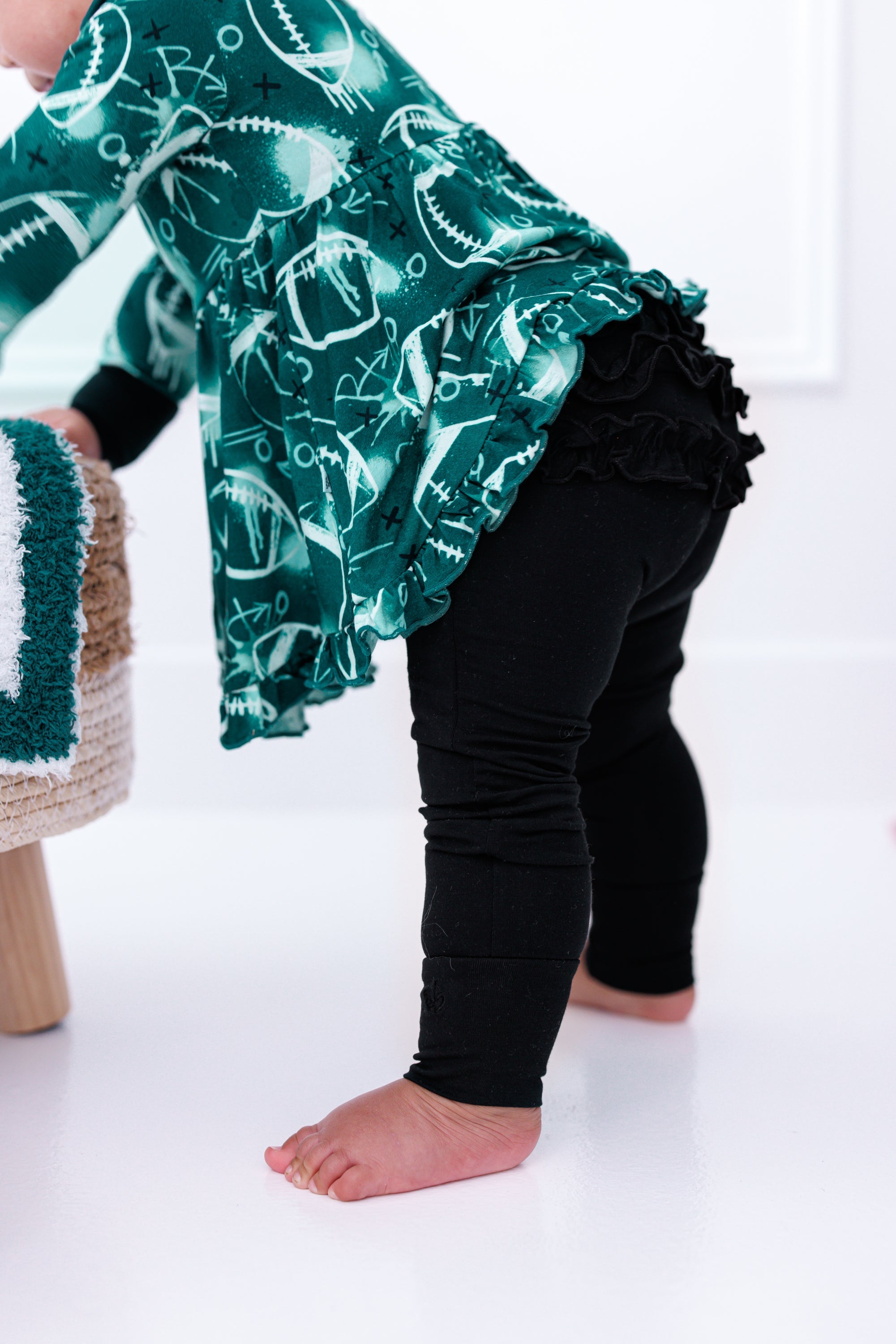 Graffiti Football Peplum Set : Green And White/silver