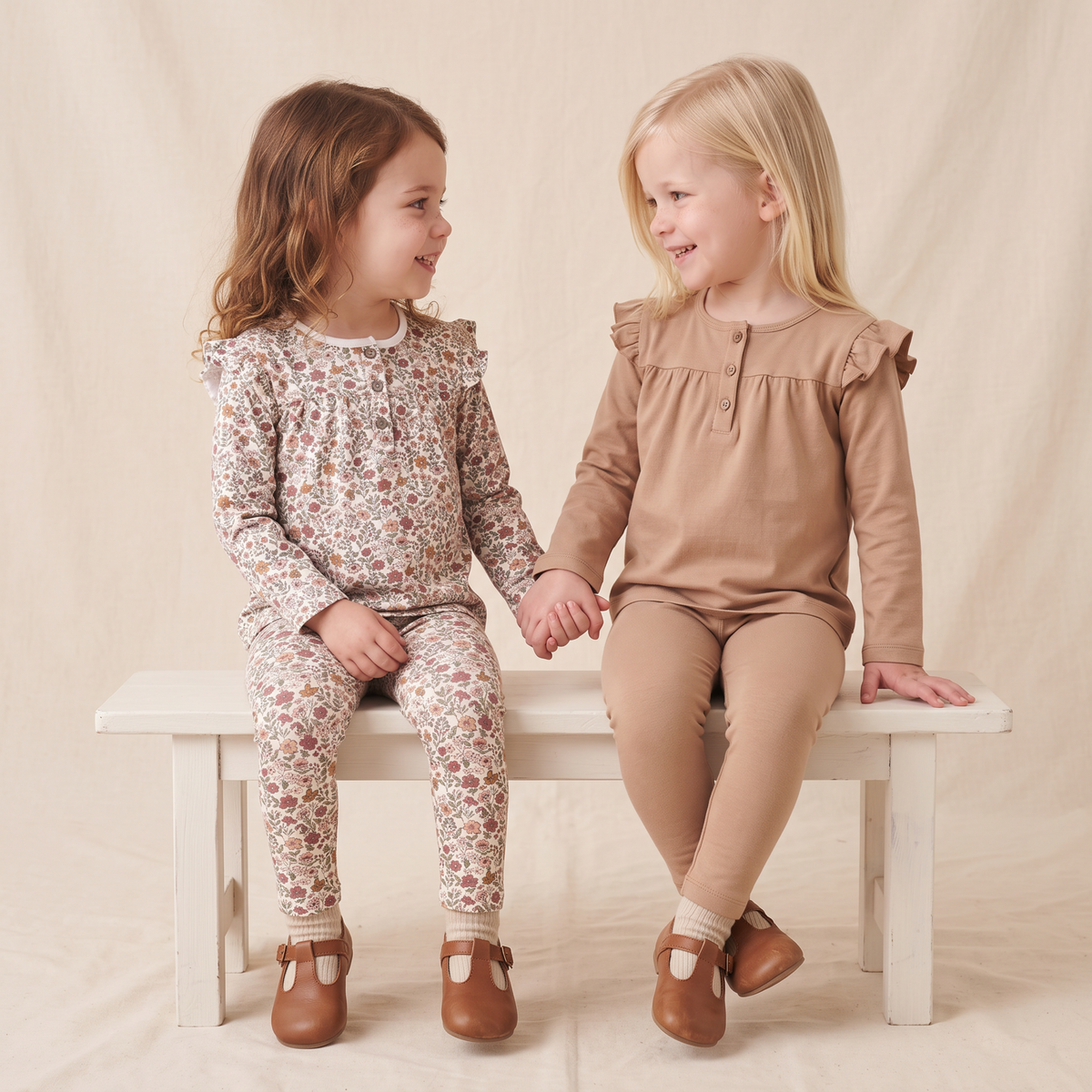 Organic Legging Set Of 2 - Woodland Sprig + Taupe