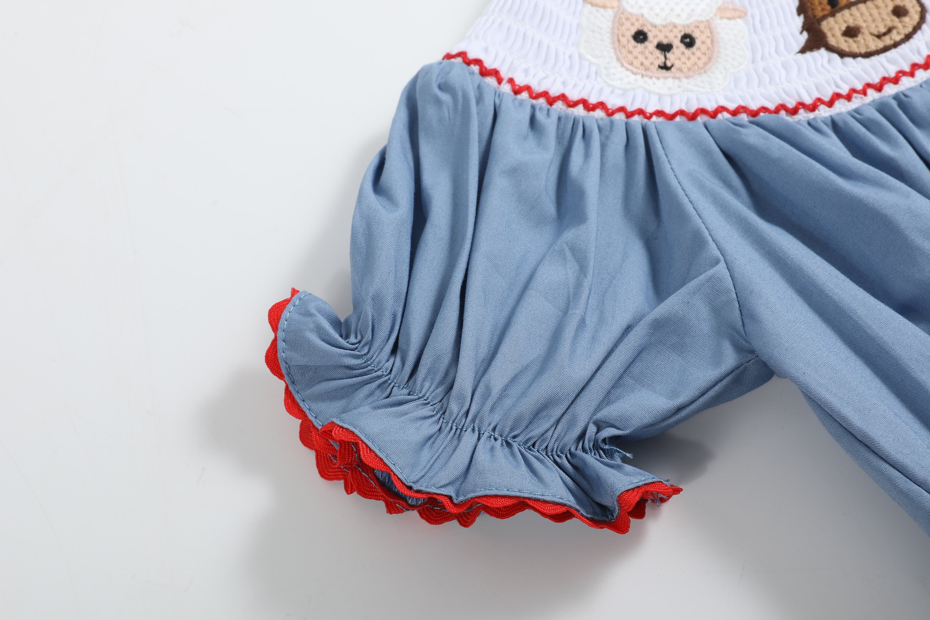 Blue Farm Animals Smocked Romper