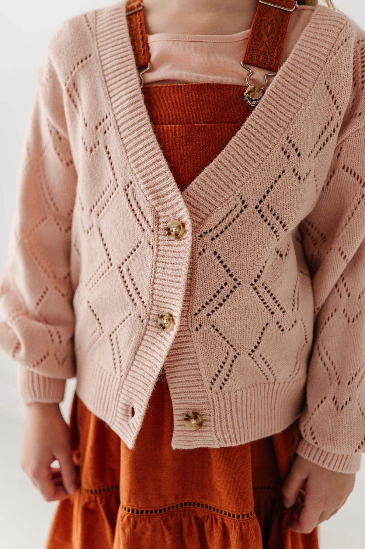Girls Textured Sweater Cardigan In Textured Rose Cloud