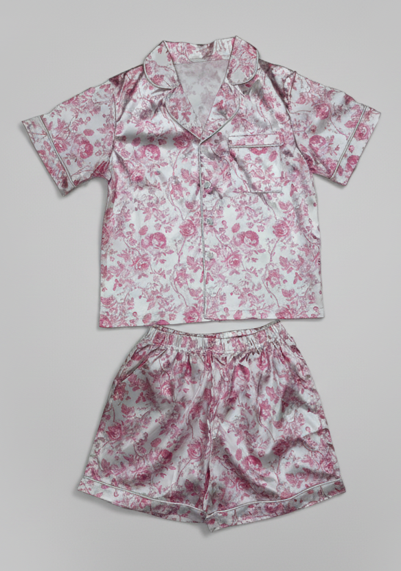Tweenstyle By Stoopher - Pink Floral Silky Loungewear Shorts Set