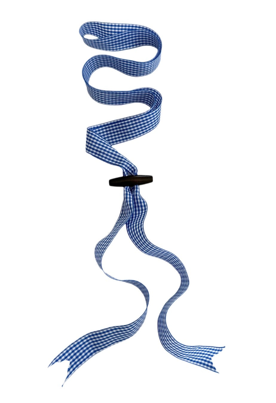 Long & Thin Blue Gingham Ribbon With Wood Nautical Toggle