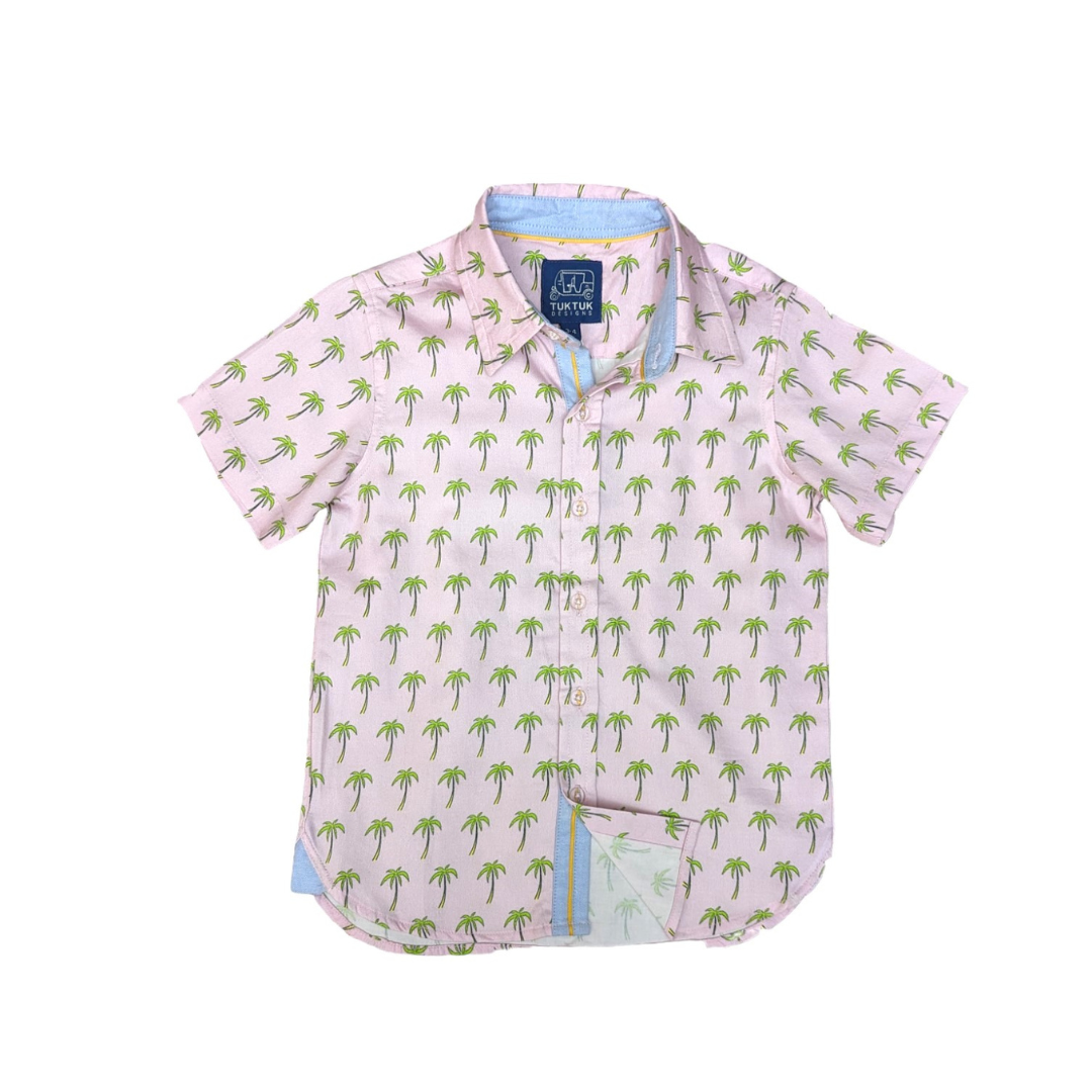 Pink Palms Shirt In Short Sleeves