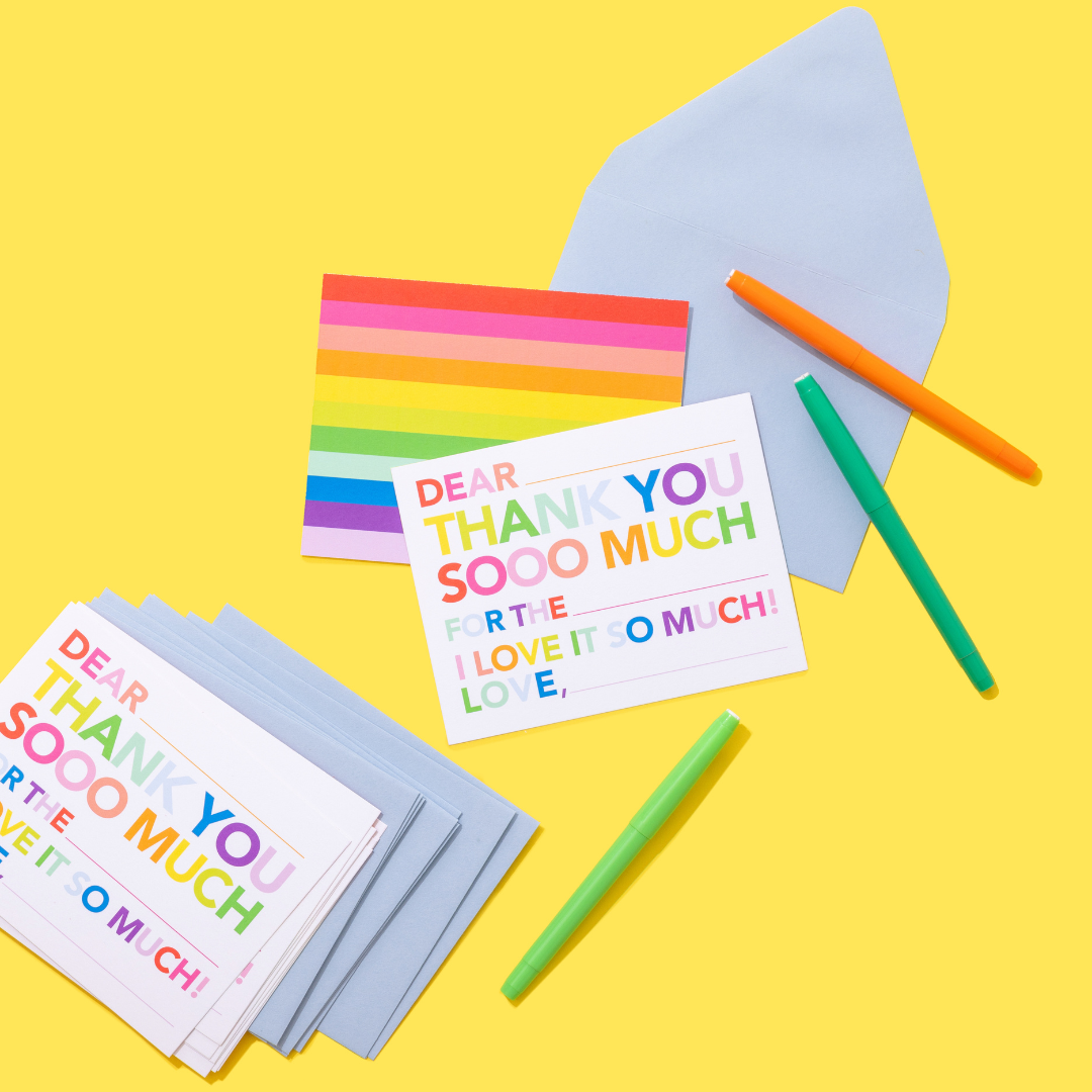 Kids Fill In Thank You Notes - Rainbow