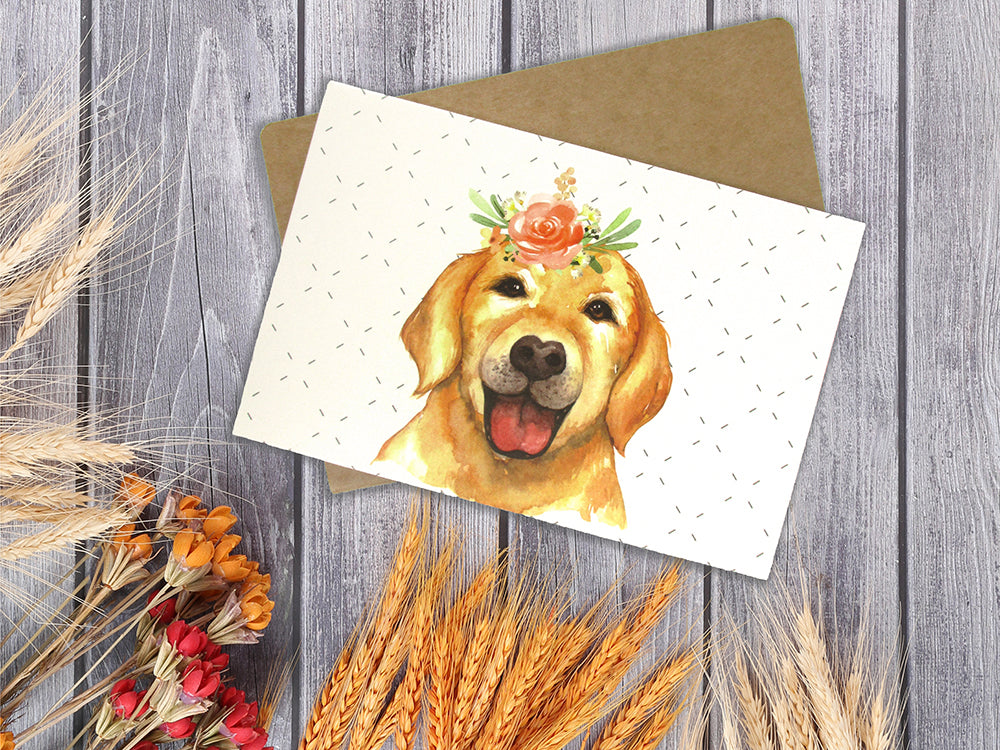 Dogs With Floral Crowns - 36 Pack Assorted Greeting Cards For All Occasions - 9 Design