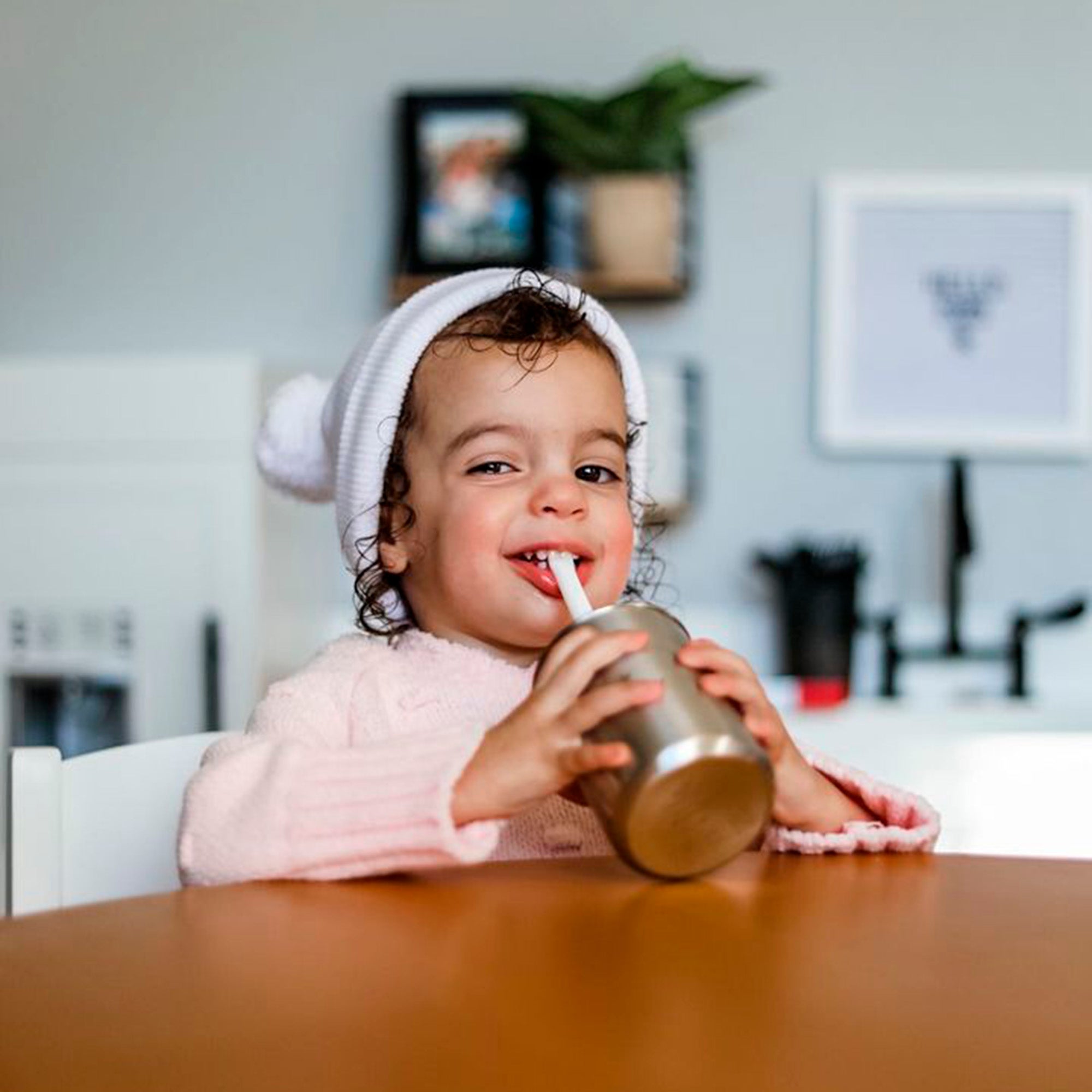 8 Oz. Avanchy Stainless Steel Baby Toddler Spill Proof Cup With Straw