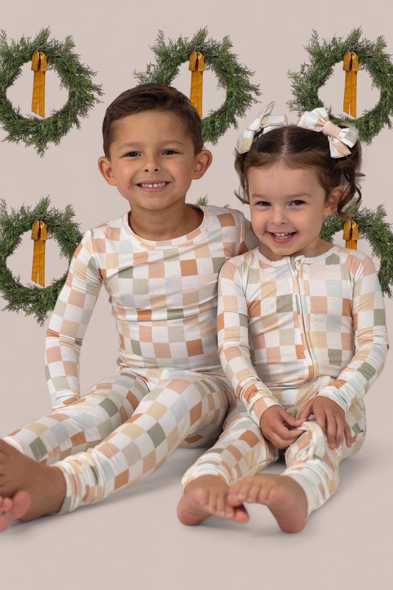 Muted Checkers Dream Bow Hair Clips