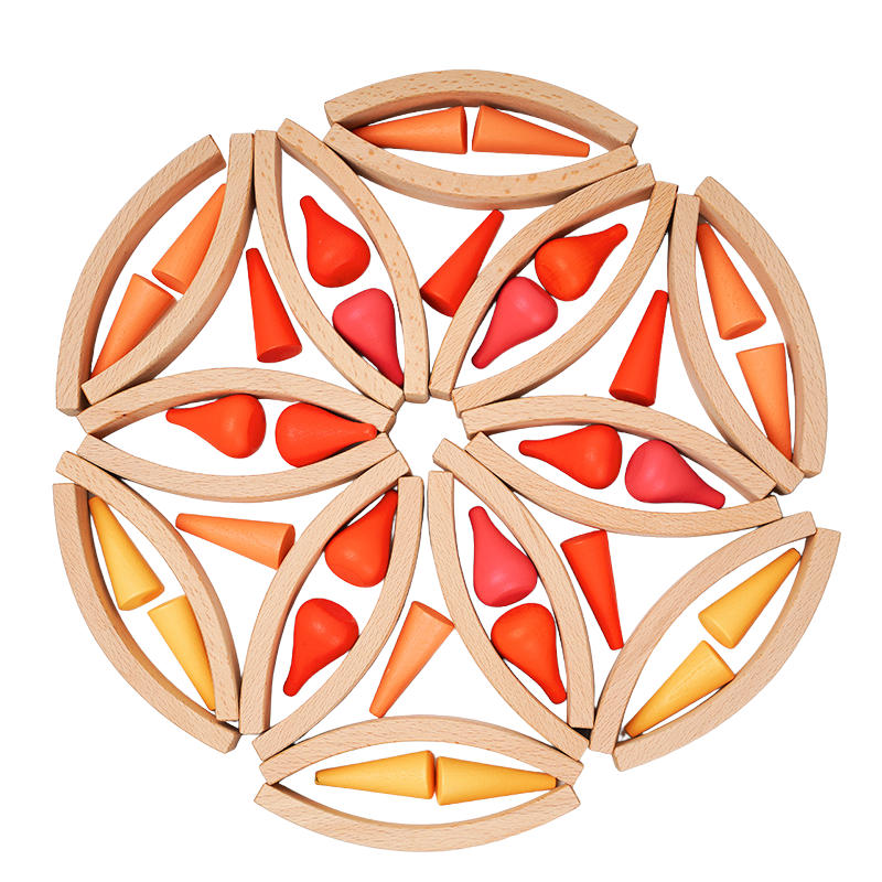 28 Pcs Mini Curved Natural Wooden Building Blocks With Storage Tray