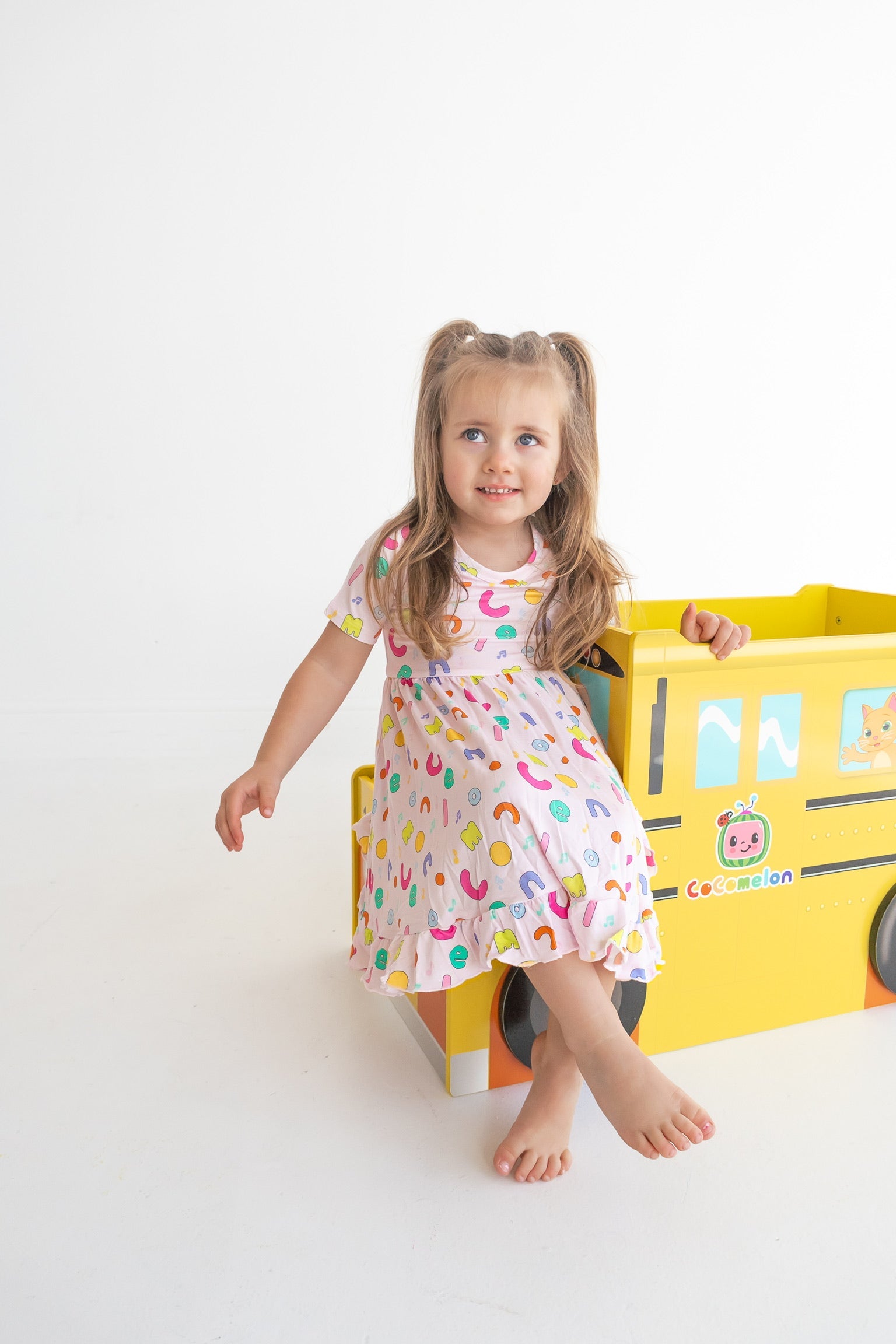 Dream Big Little Co X Cocomelon Alphabet Short Sleeve Dream Ruffle Dress