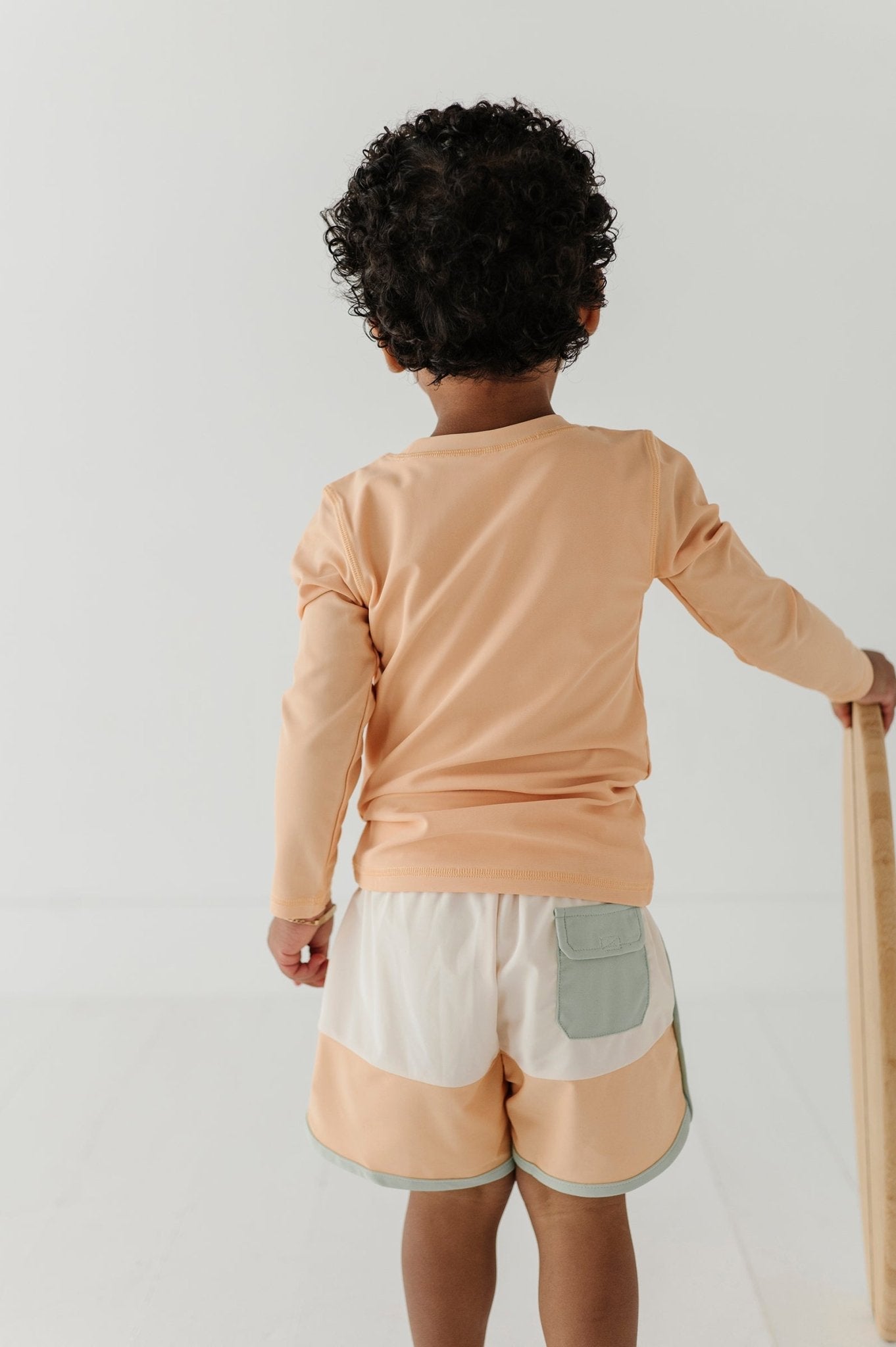 Boys Colorblock Swim Shorts In Ecru