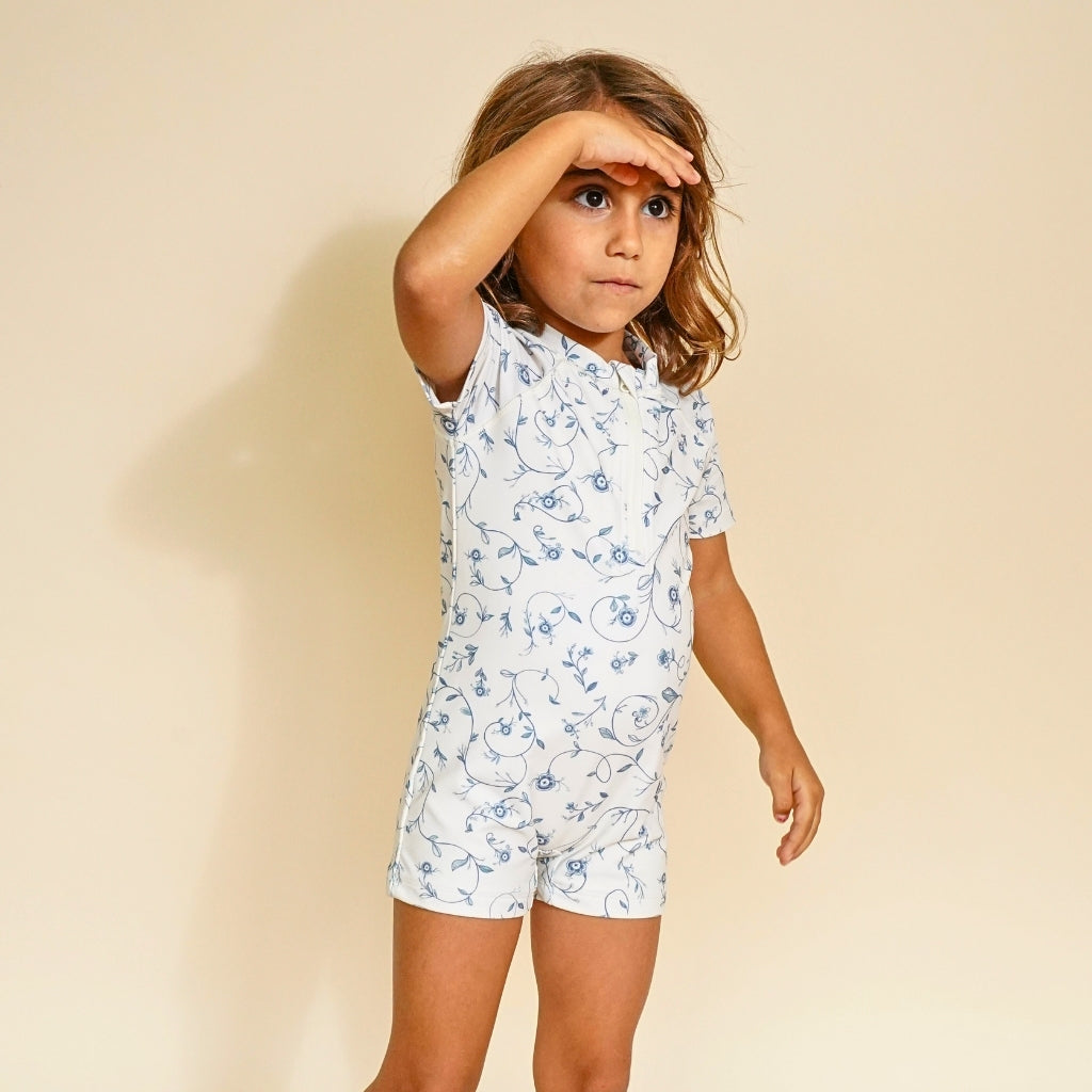 Short Sleeve Rashguard Swimsuit | Upf + Recycled - Scandi Floral