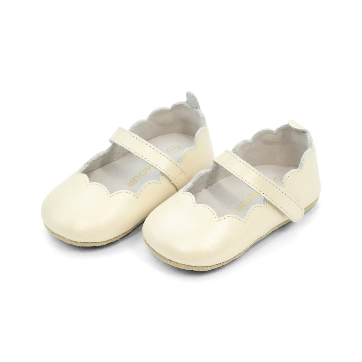 Mimi Girls Scalloped Mary Jane Crib Shoe - Oyster