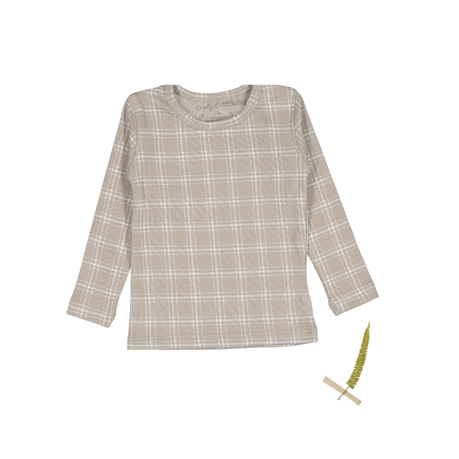 The Printed Long Sleeve Tee -  Taupe Check