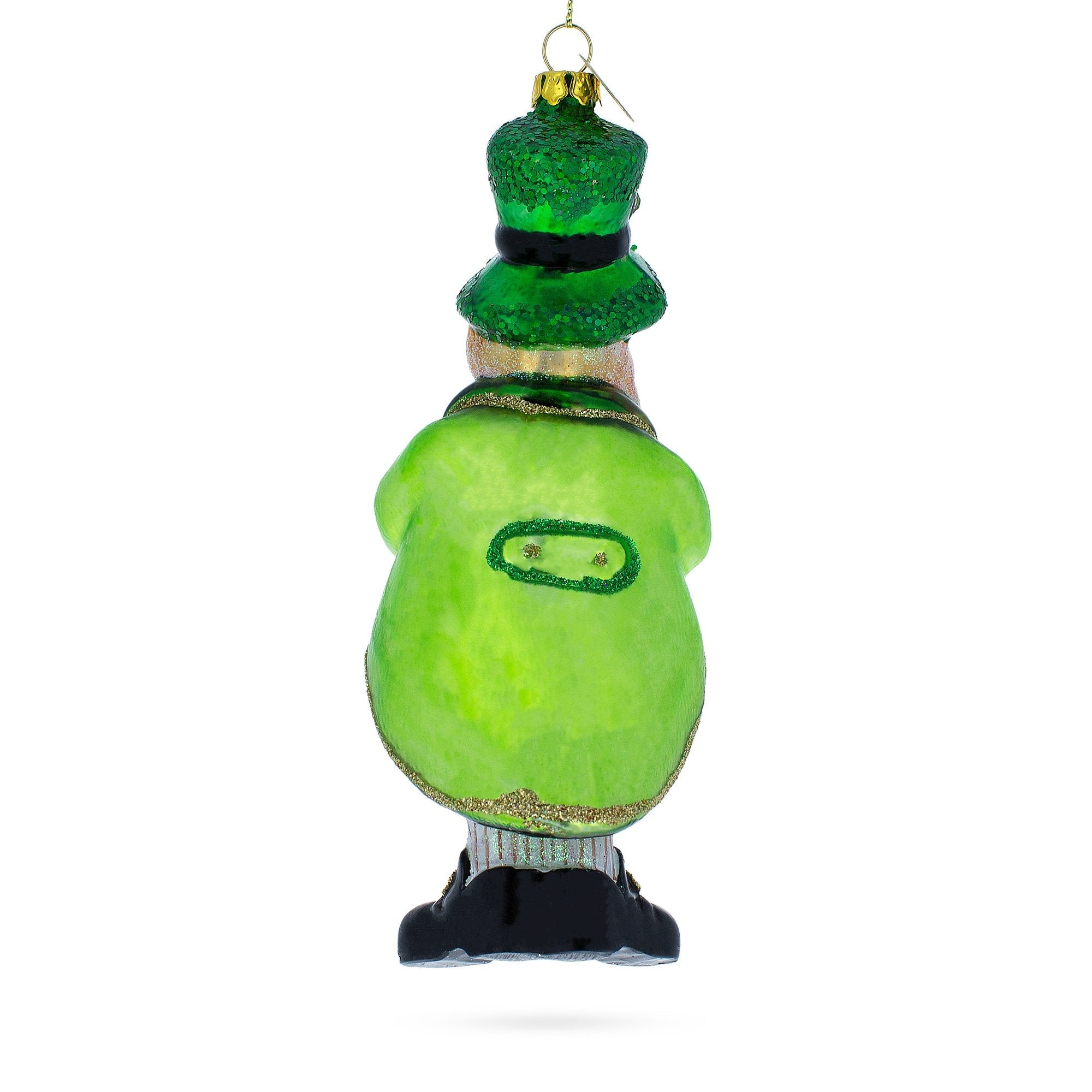 Lucky Leprechaun With Pot Of Gold - Blown Glass Christmas Ornament